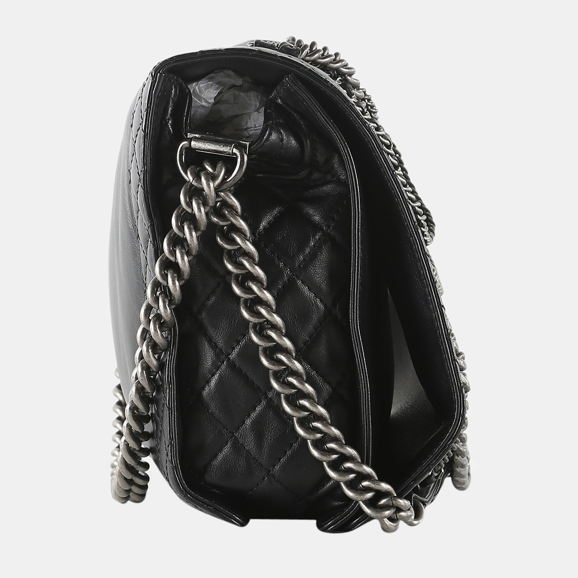 

Chanel Black Smooth Lambskin Leather Multi Chains Large Boy Bag