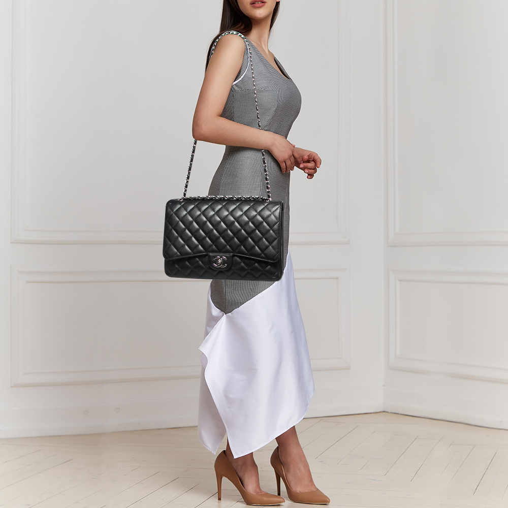 

Chanel Black Quilted Caviar Leather Maxi Classic Double Flap Bag