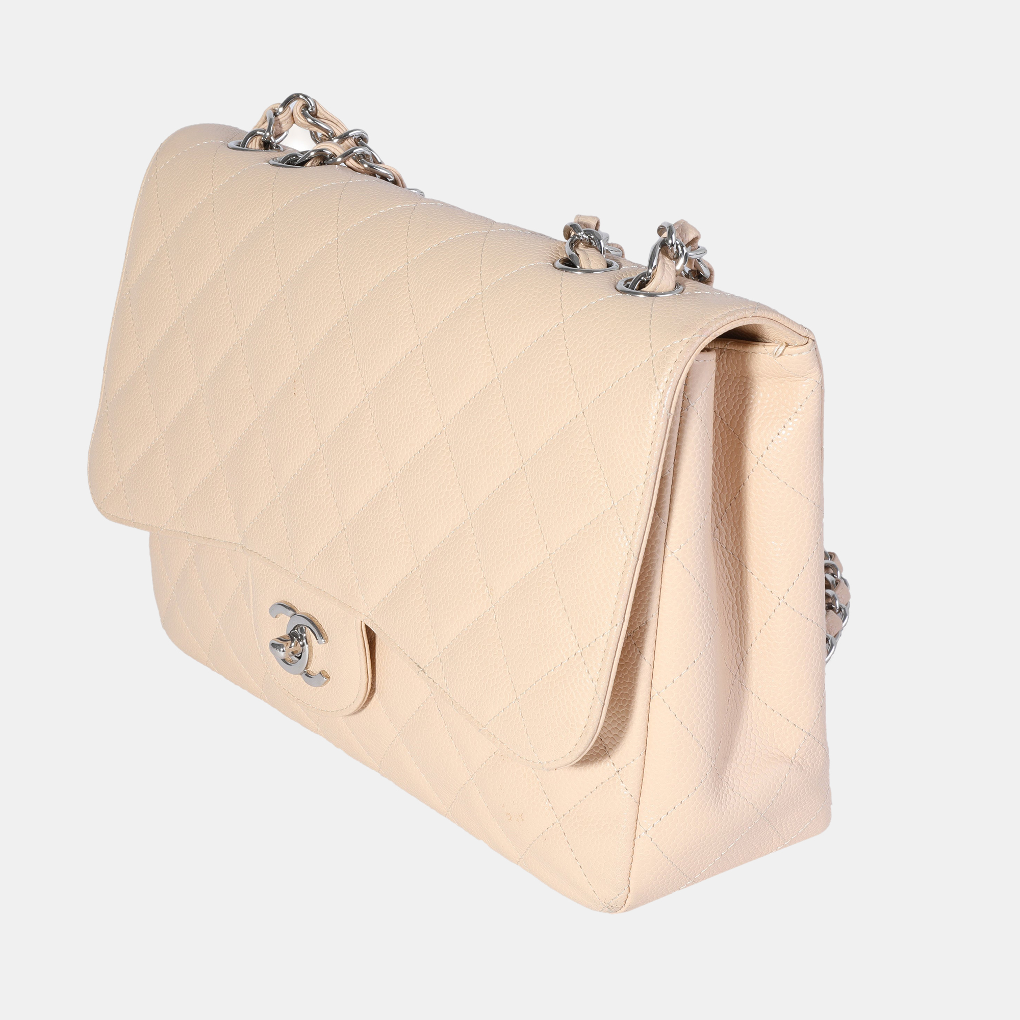 

Chanel Beige Quilted Caviar Jumbo Classic Single Flap Bag