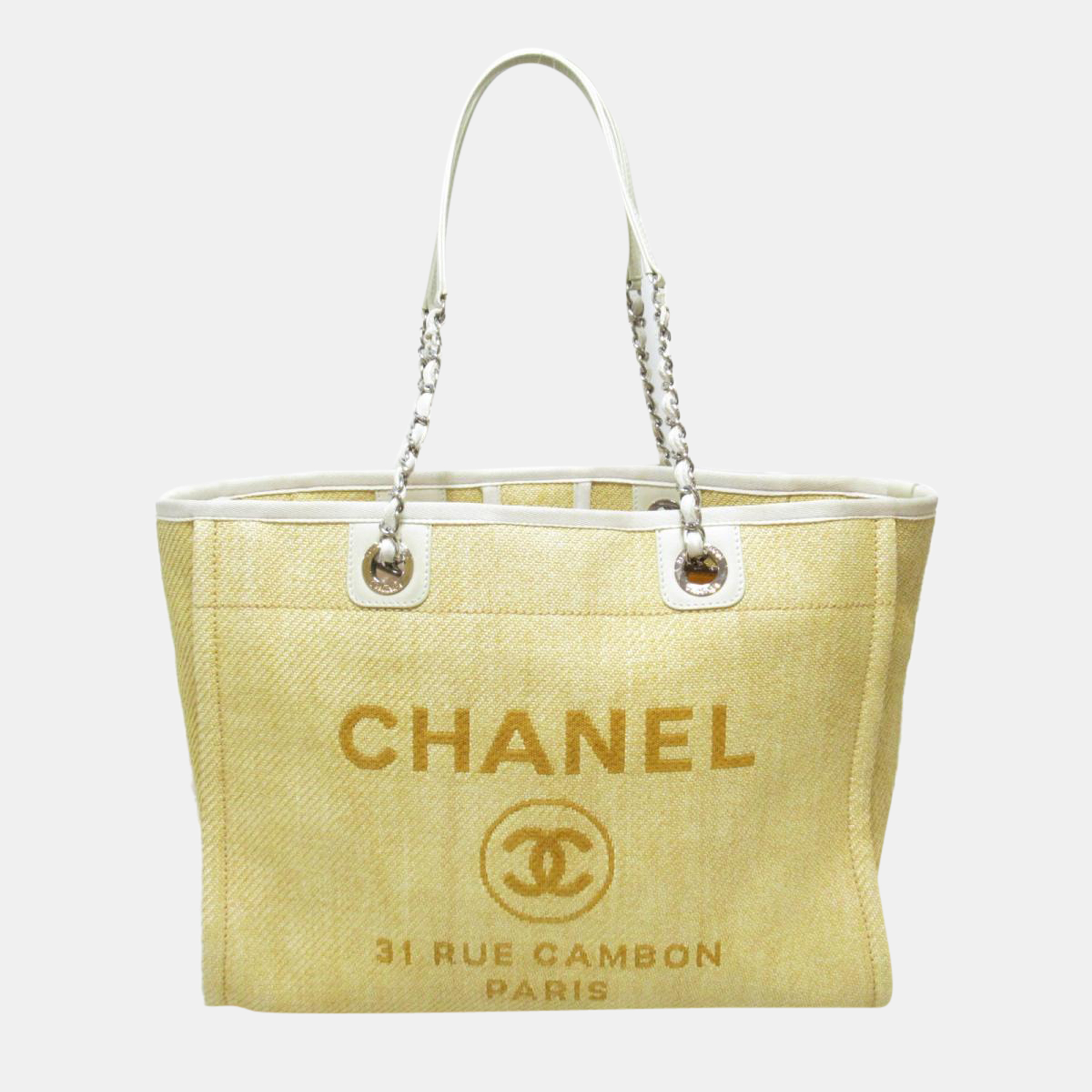 Pre Owned Chanel Yellow Raffia Deauville Shopping Tote Bag