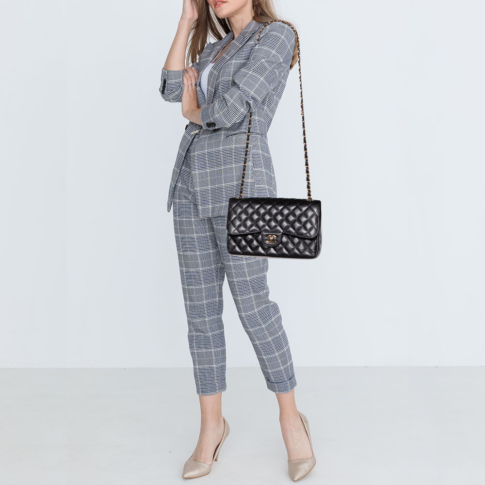 

Chanel Black Quilted Caviar Leather Classic Jumbo Double Flap Bag
