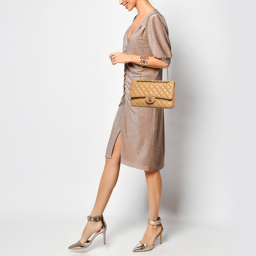 

Chanel Beige Quilted Caviar Leather Medium Classic Double Flap Bag
