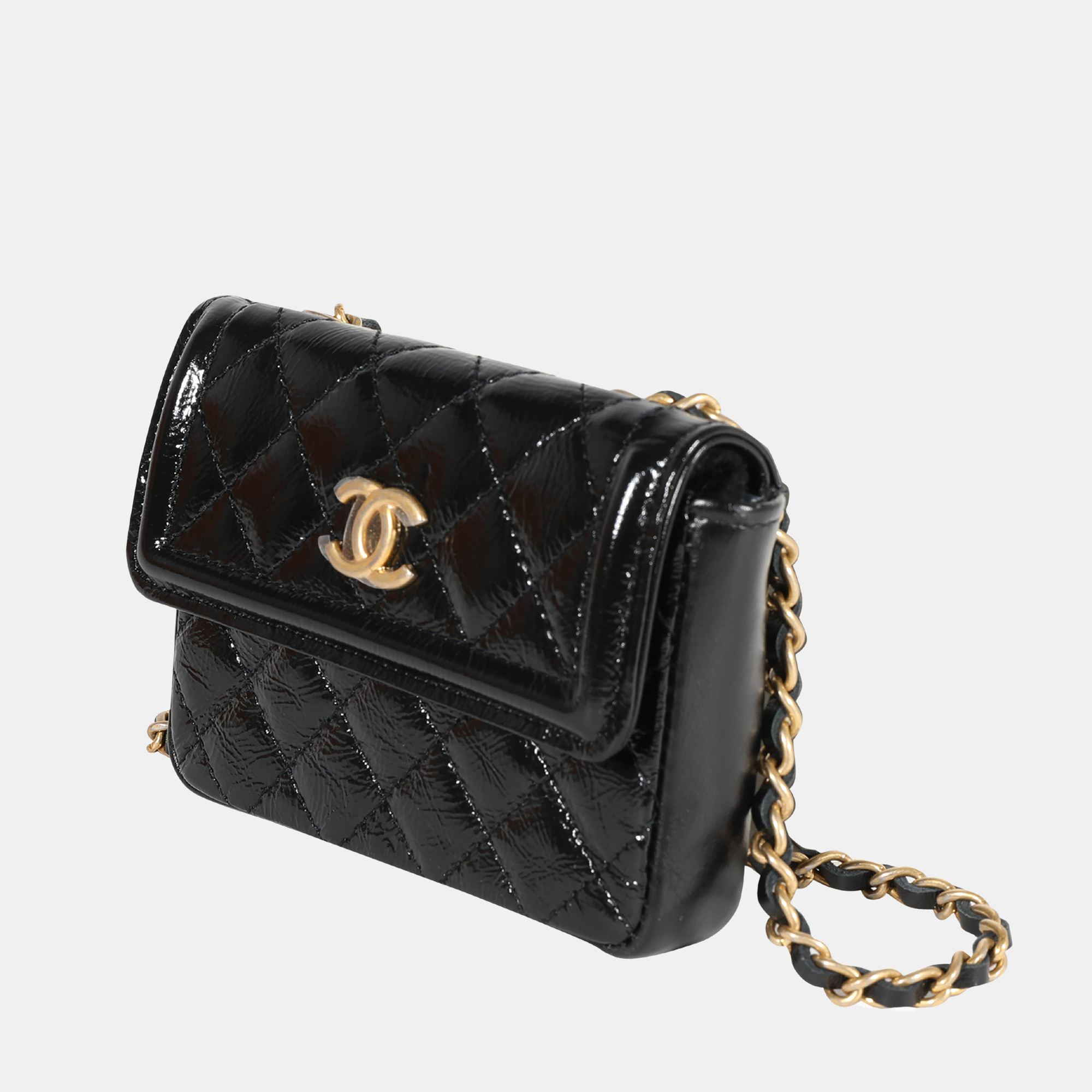 

Chanel Black Quilted Patent Leather Mini Belt Bag