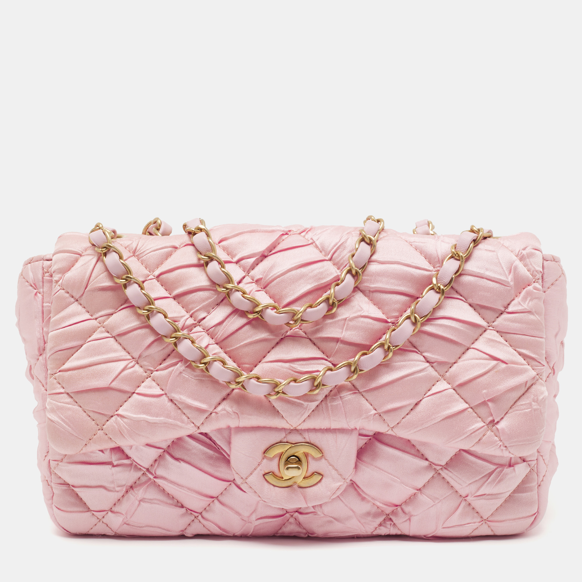 Chanel Pink Quilted Satin Flap Shoulder Bag