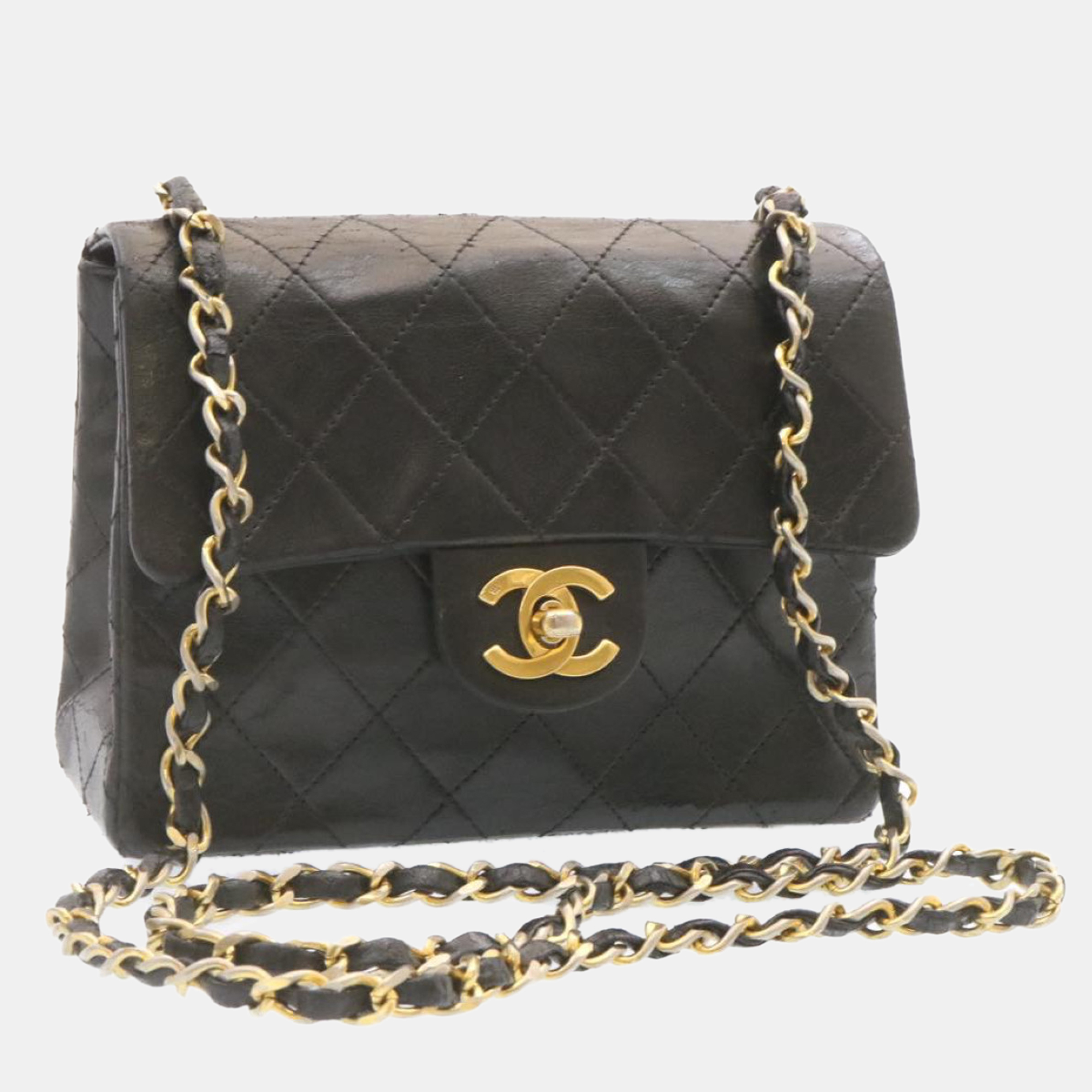 

Chanel Black Leather Vintage Square Mini Flap Bag