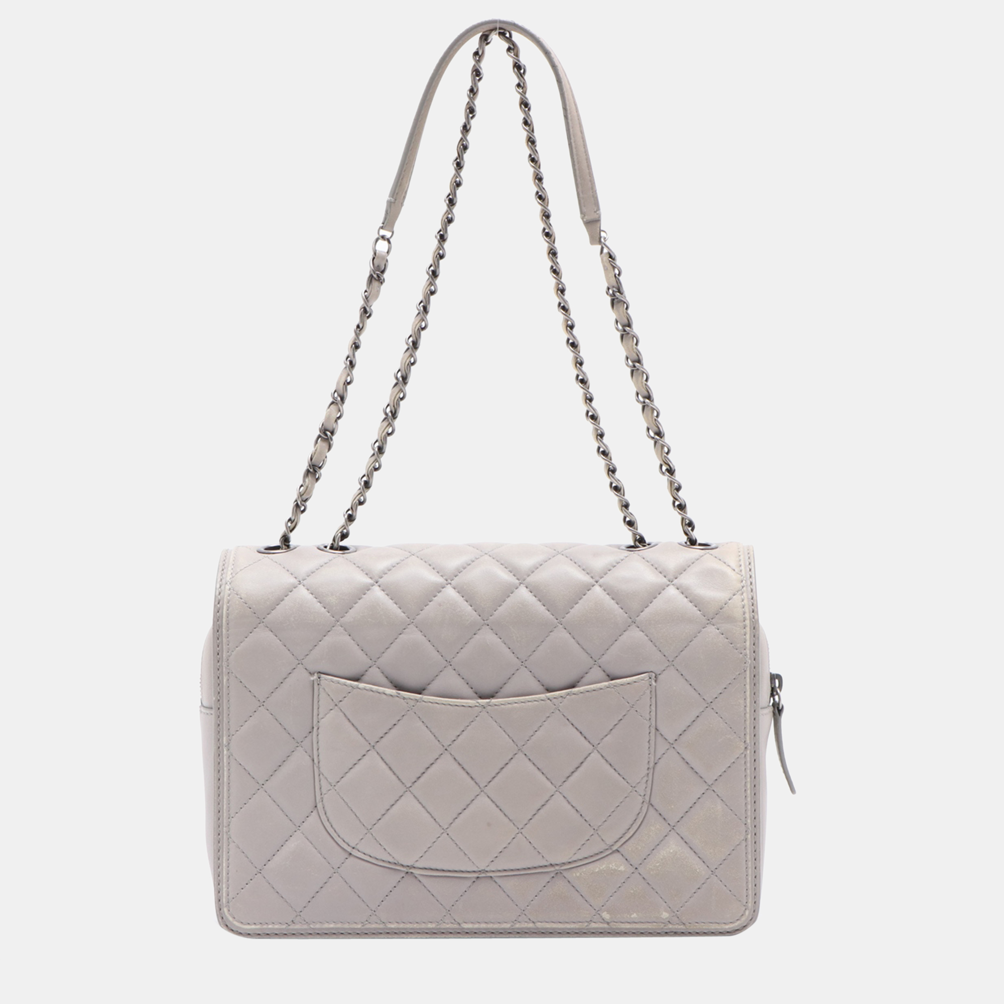 

Chanel White Leather Flap Bag, Grey