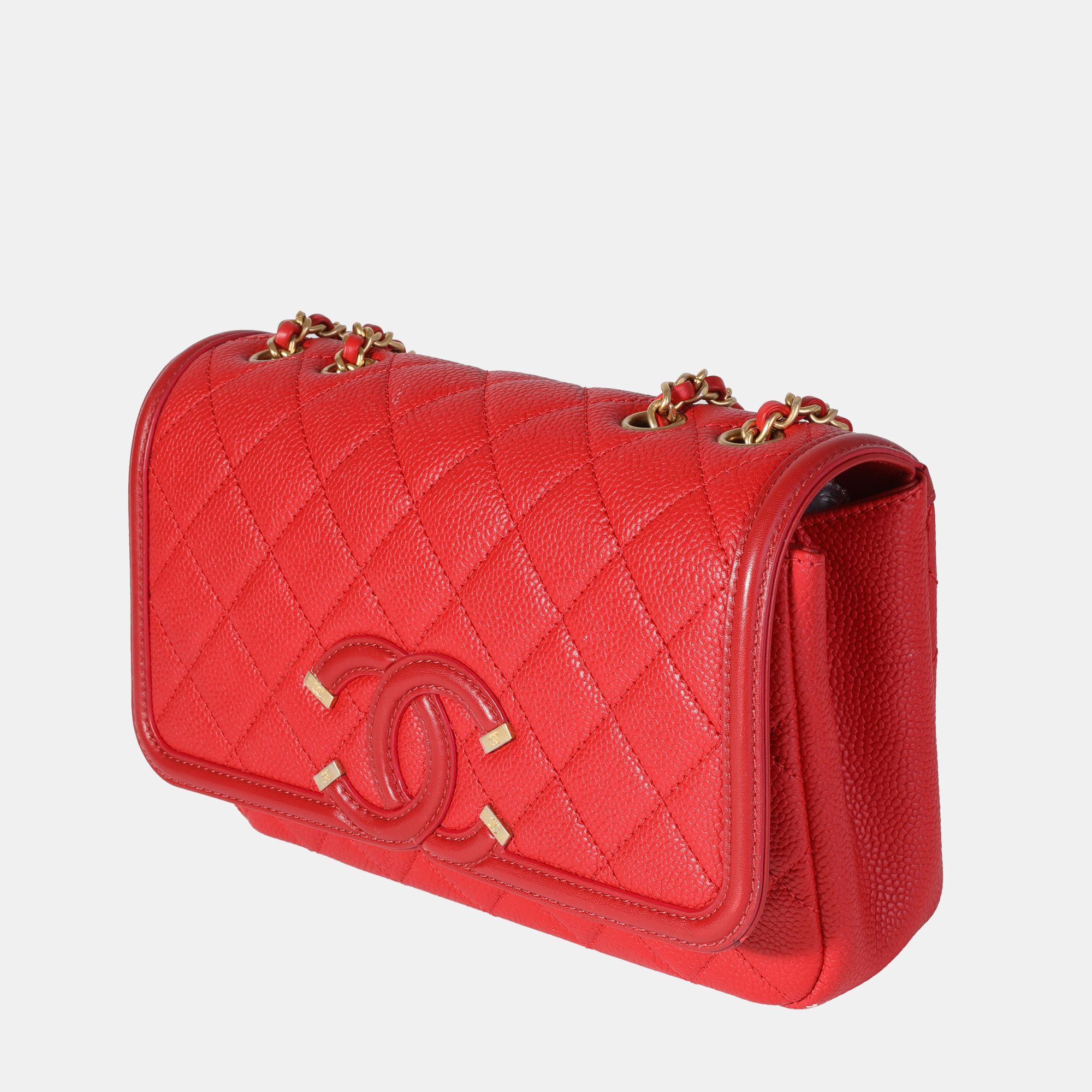 

Chanel Red Caviar Quilted Small CC Filigree Flap Bag