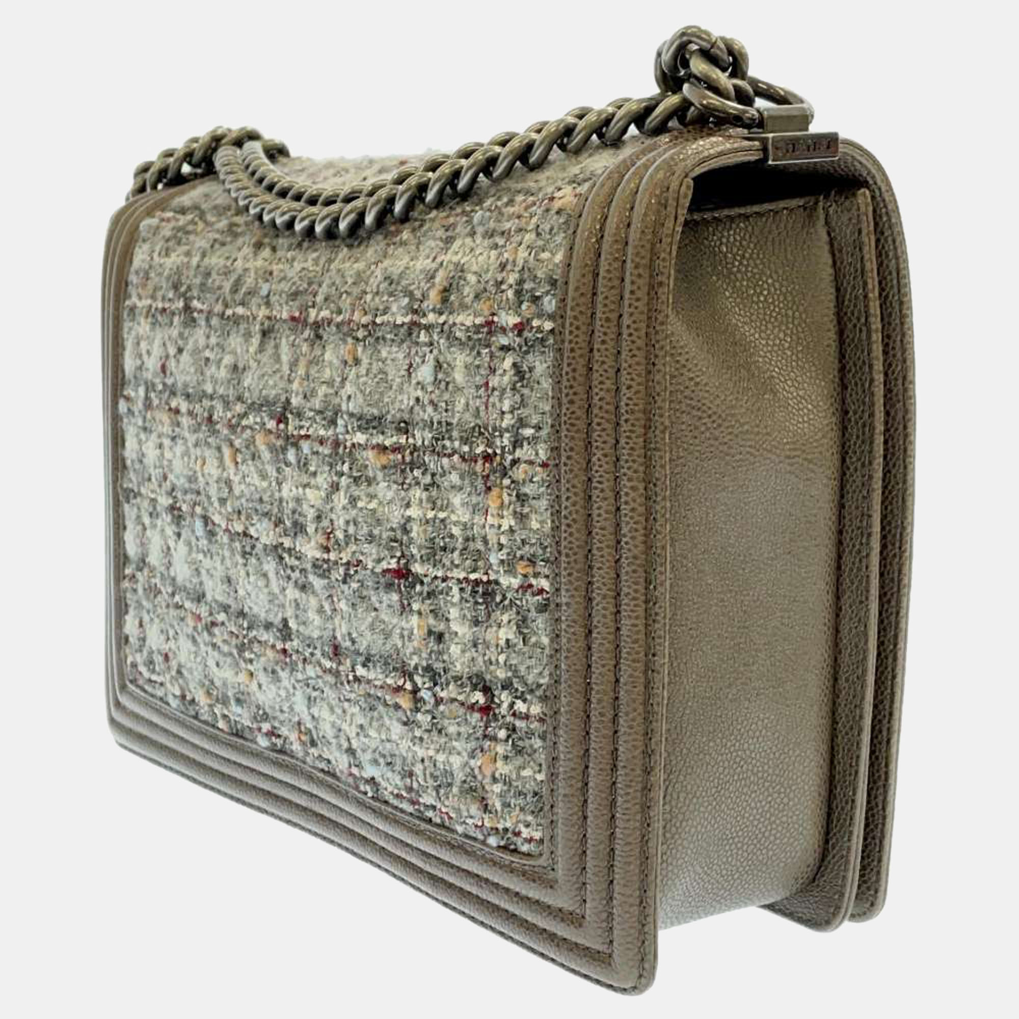 

Chanel Brown Tweed, Leather Boy Shoulder Bag