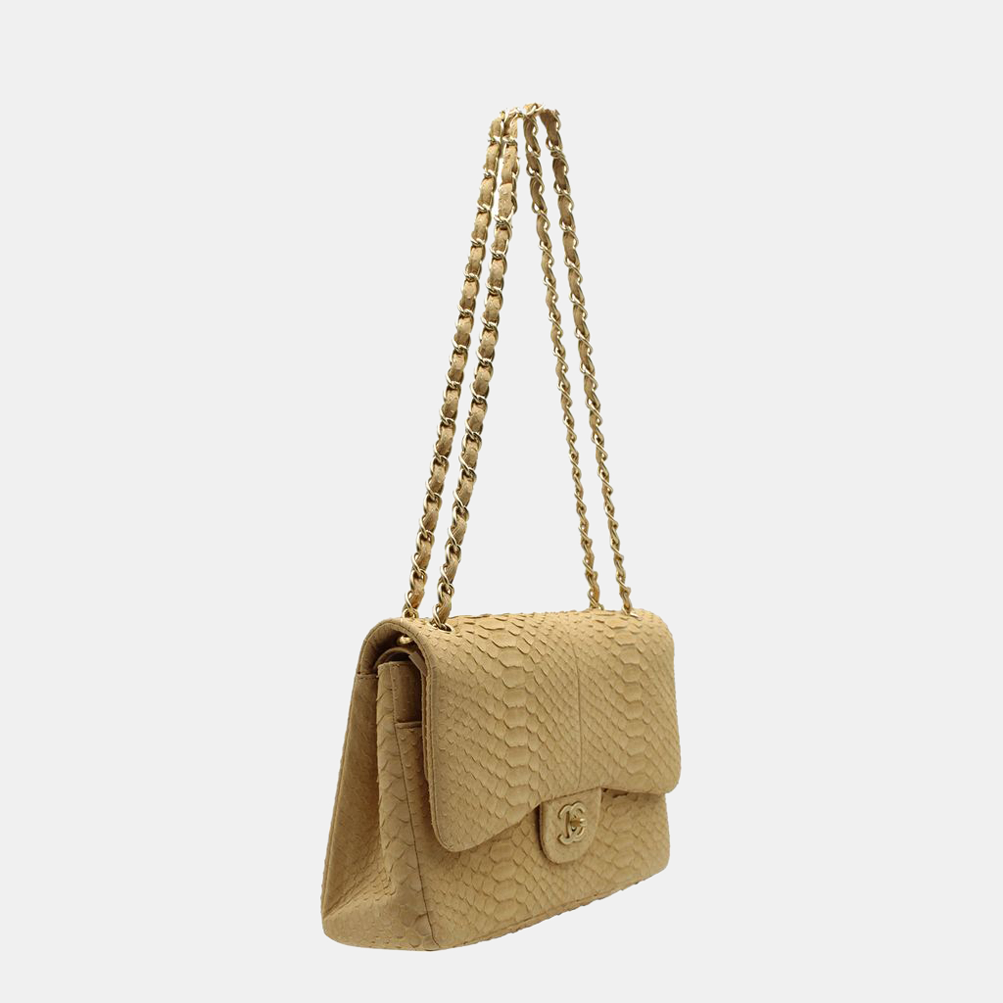 

Chanel Beige Python Leather Jumbo Classic Double Flap Shoulder Bag
