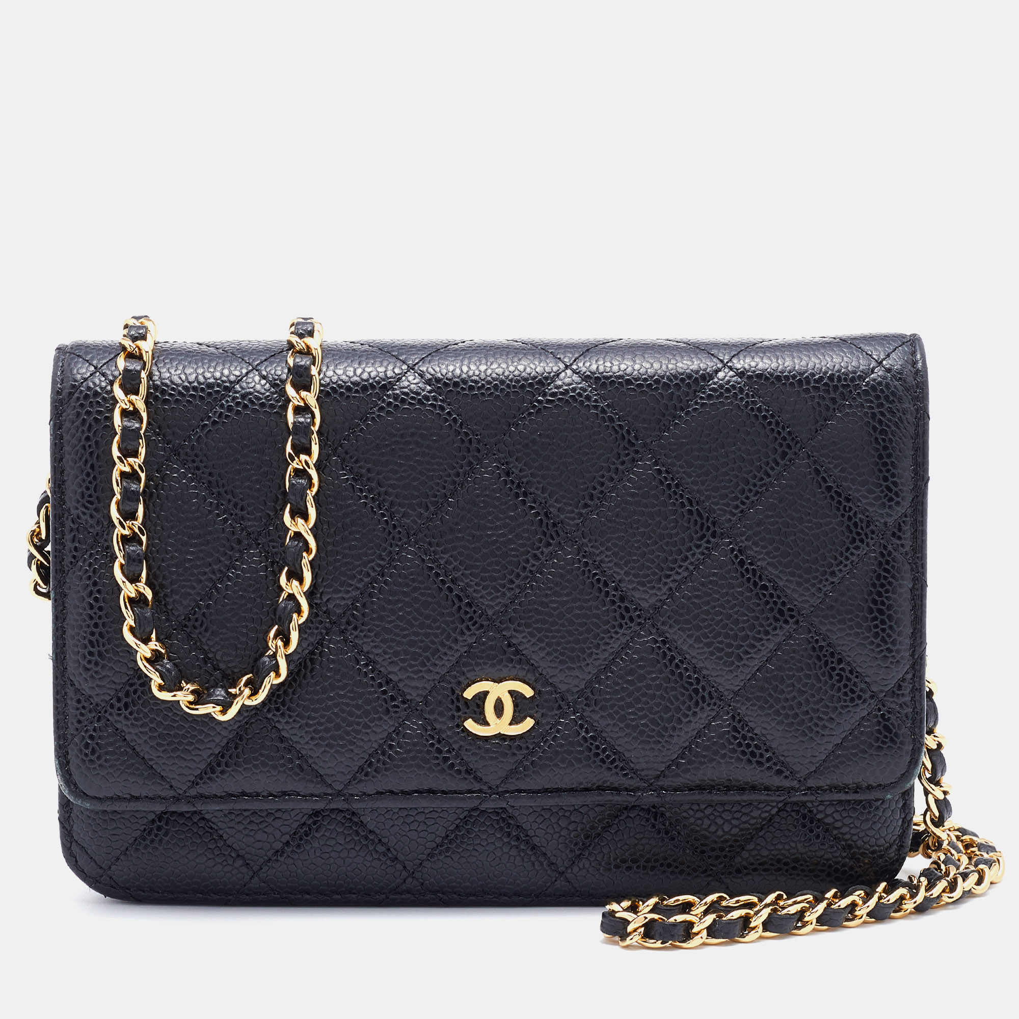 مملوكة مسبقًا Chanel Black Caviar Quilted Leather WOC Chain Clutch Bag