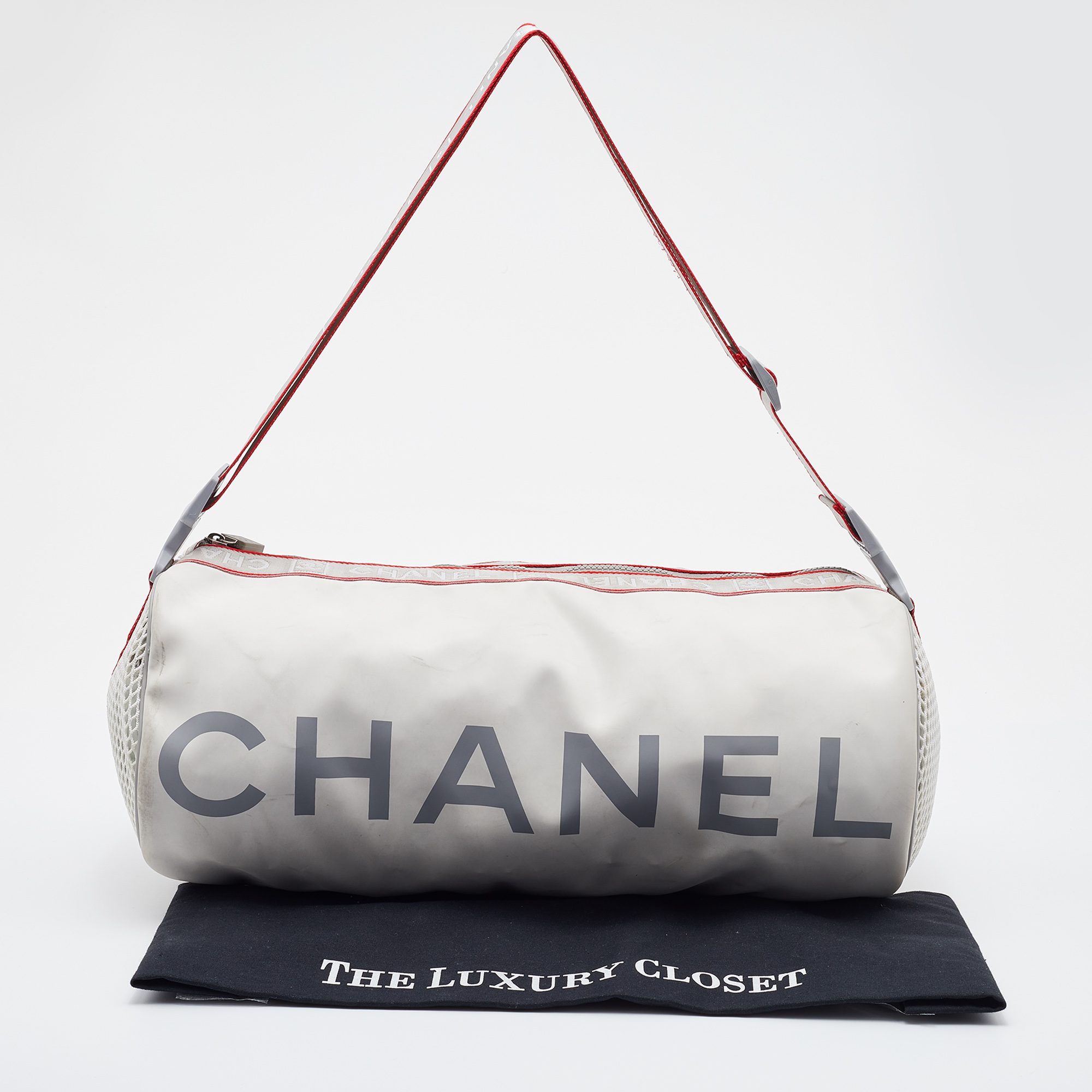 Chanel White/Grey Coated Canvas Sport Ligne Mini Duffle Bag