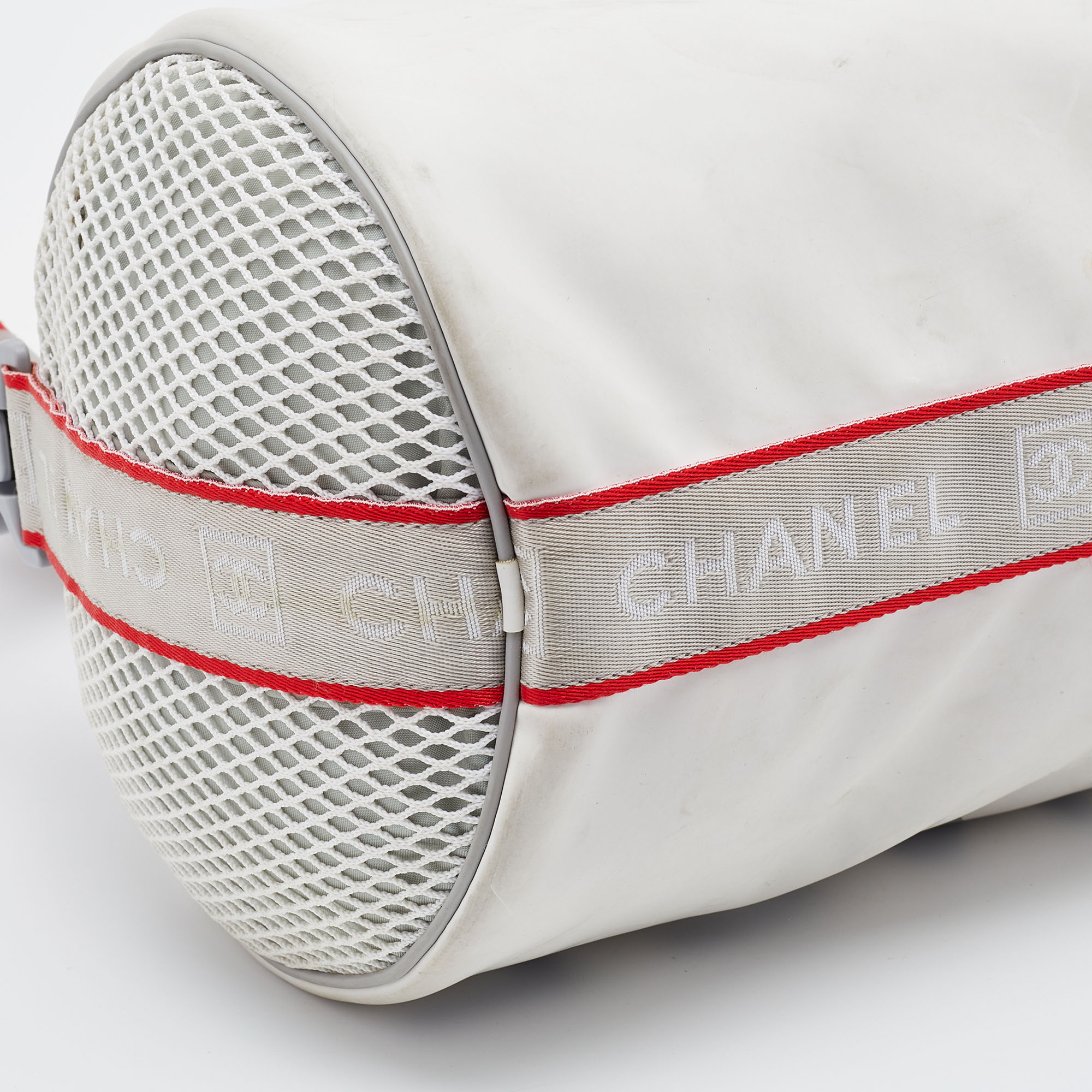 Chanel White/Grey Coated Canvas Sport Ligne Mini Duffle Bag