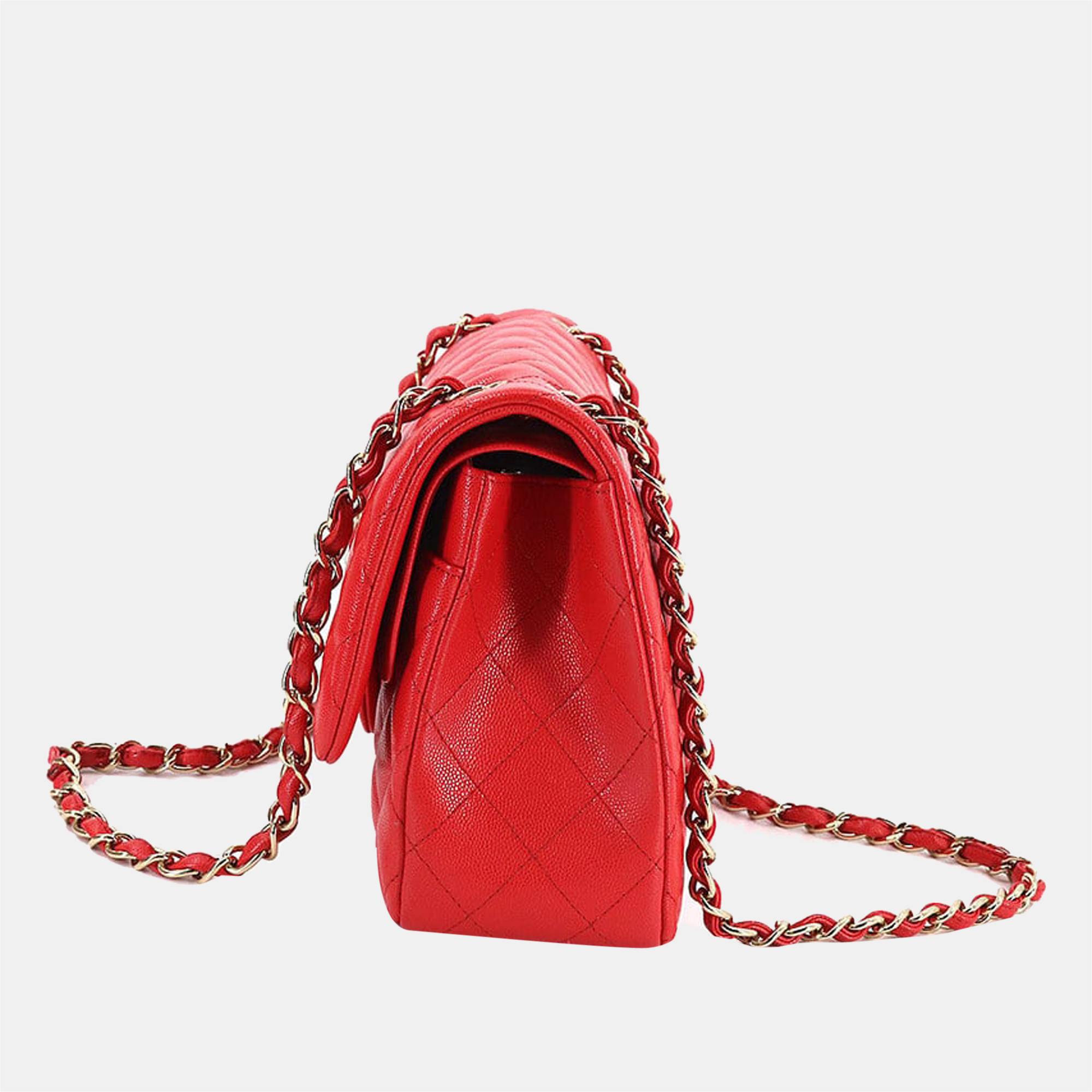 

Chanel Red Caviar Leather Classic Jumbo Double Flap Shoulder Bag