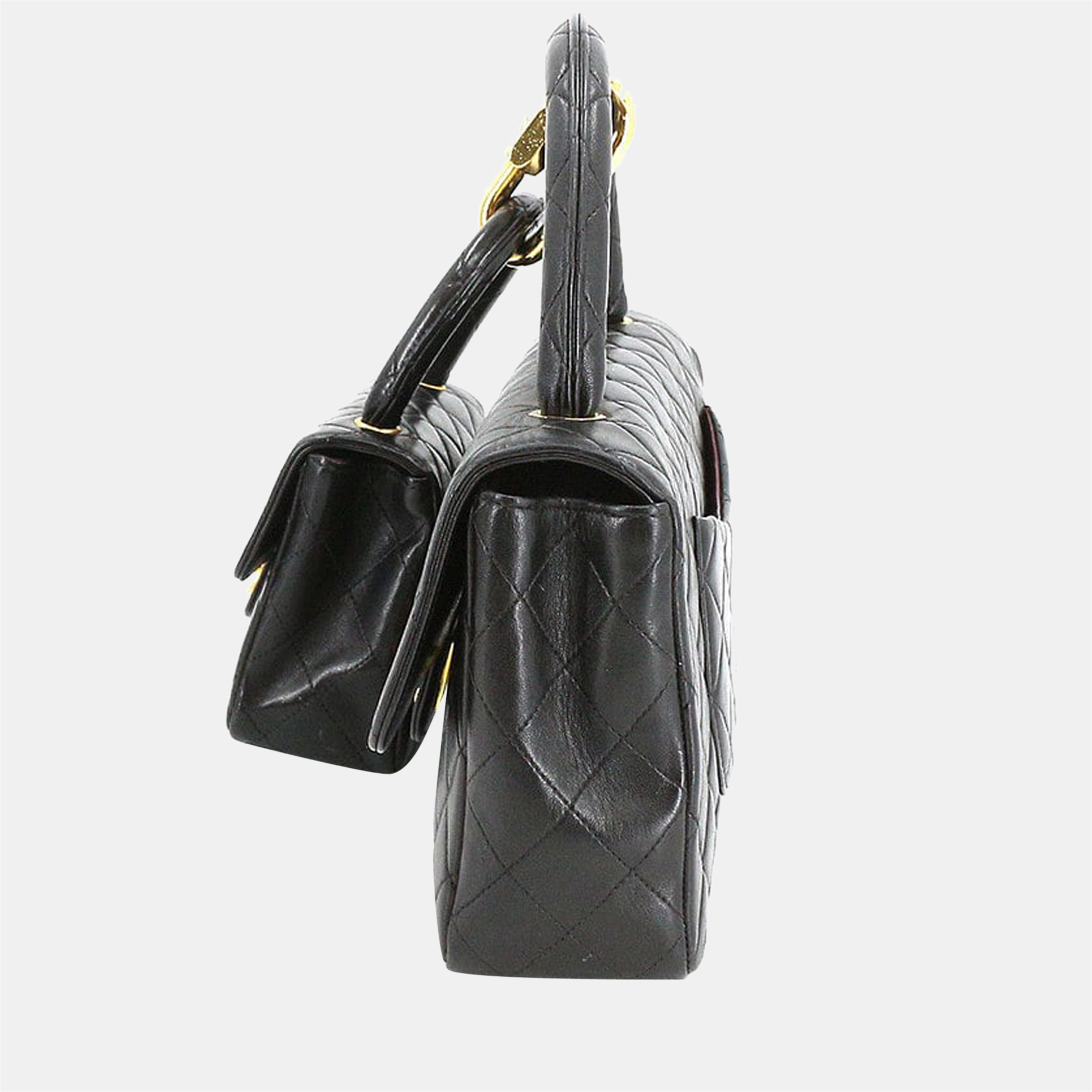 

Chanel Black Leather Vintage Classic Medium Kelly Flap Bag Set