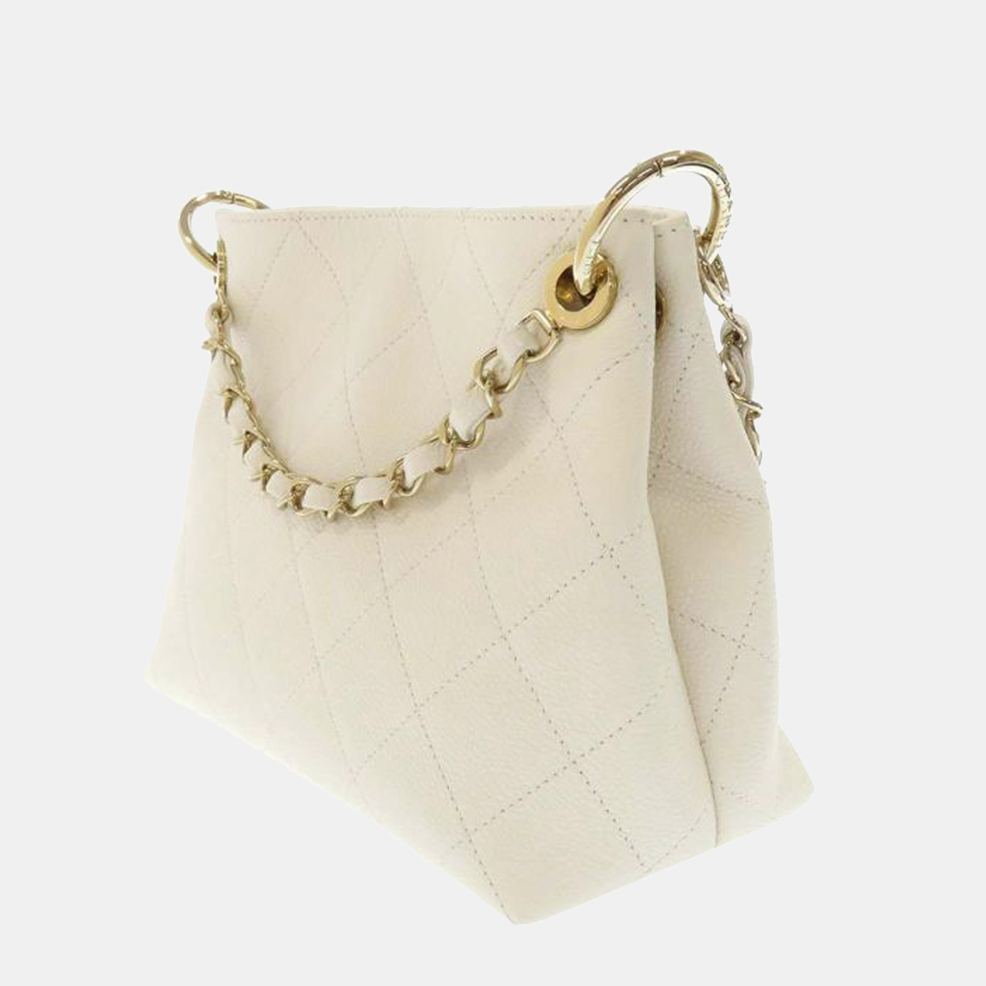 

Chanel White Caviar CC Matelasse Satchel