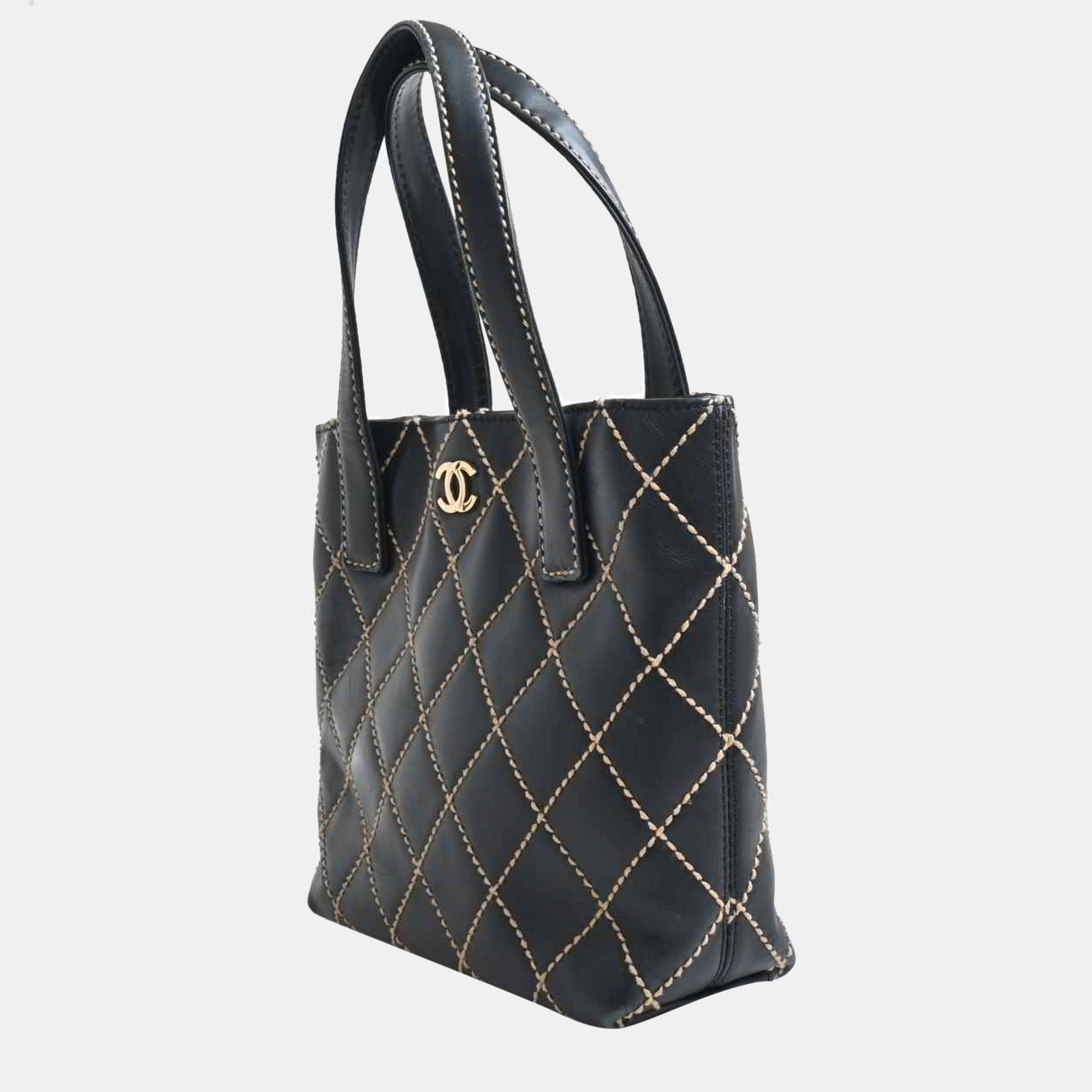 

Chanel Black Leather Wild stitch Tote Bag