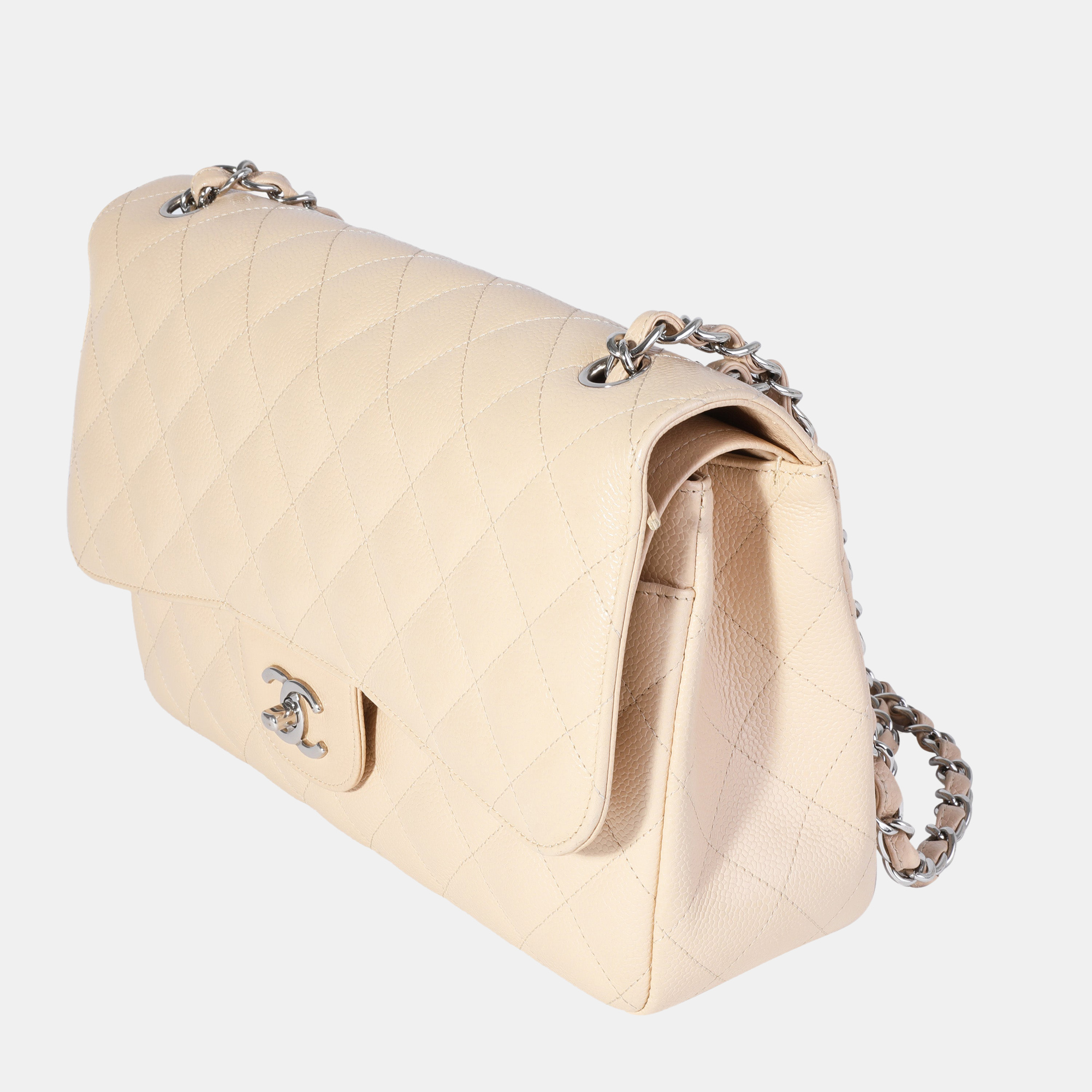 

Chanel Beige Leather  Classic Double Flap Shoulder Bags