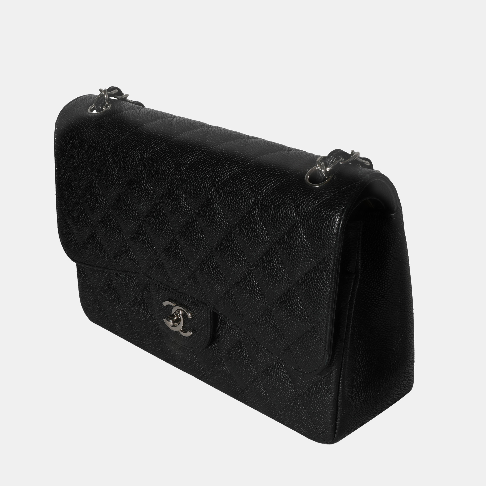 

Chanel Black Quilted Caviar Leather Timeless Jumbo Classic Double Flap Shoulder Bag