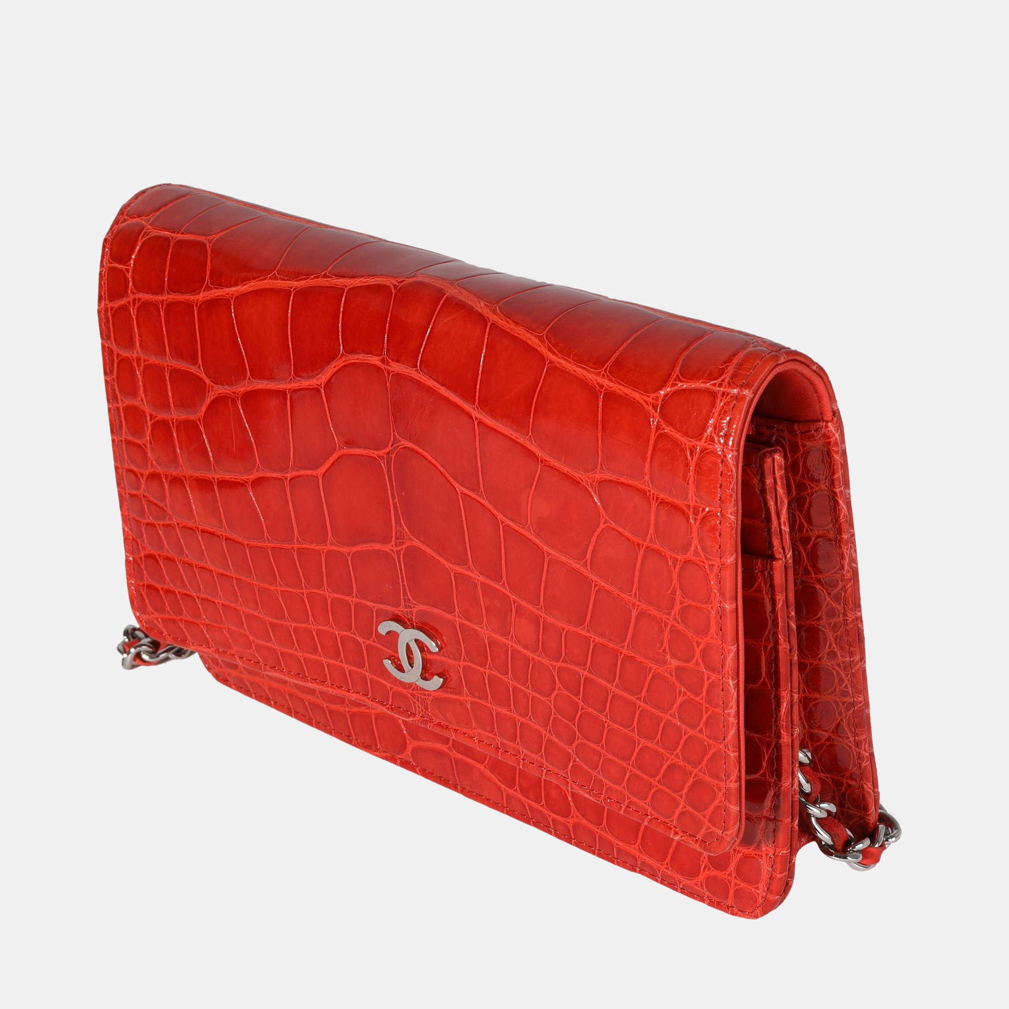

Chanel Vermillion Shiny Alligator Leather Wallet On Chain, Red