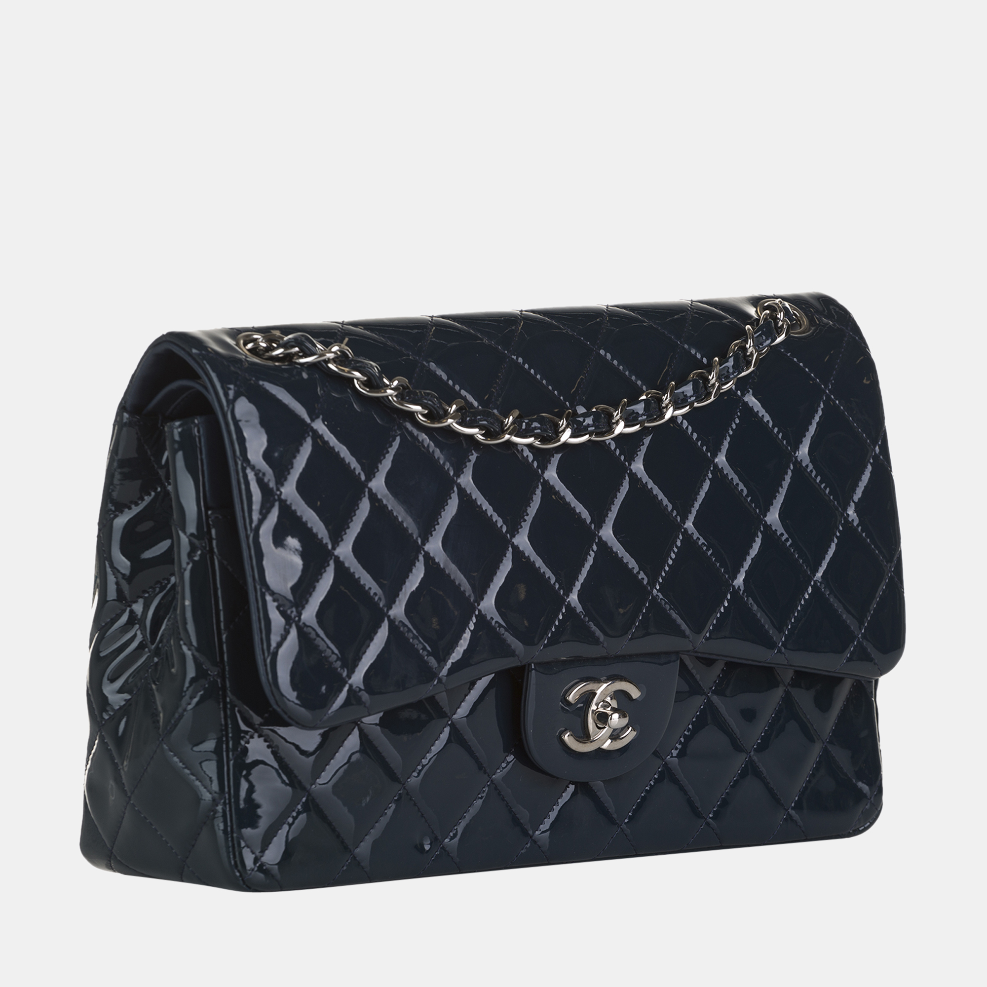 

Chanel Blue Classic Jumbo Patent Double Flap