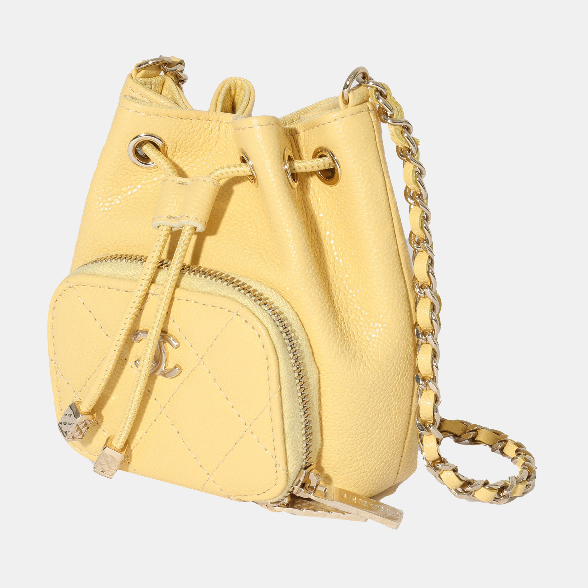 

Chanel Yellow Caviar Leather Mini Bucket Bag