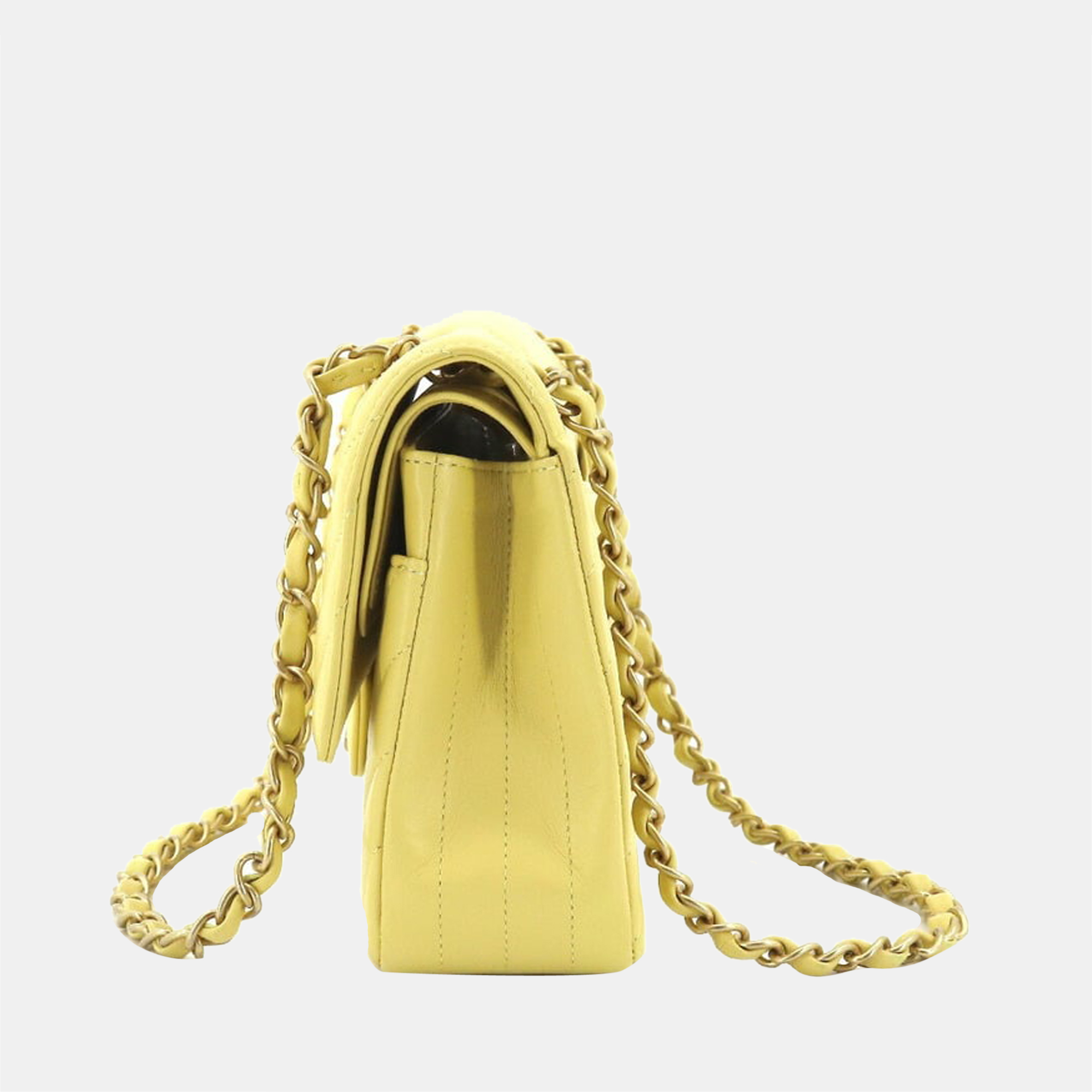

Chanel Yellow Leather  Chevron Classic Double Flap Shoulder Bag