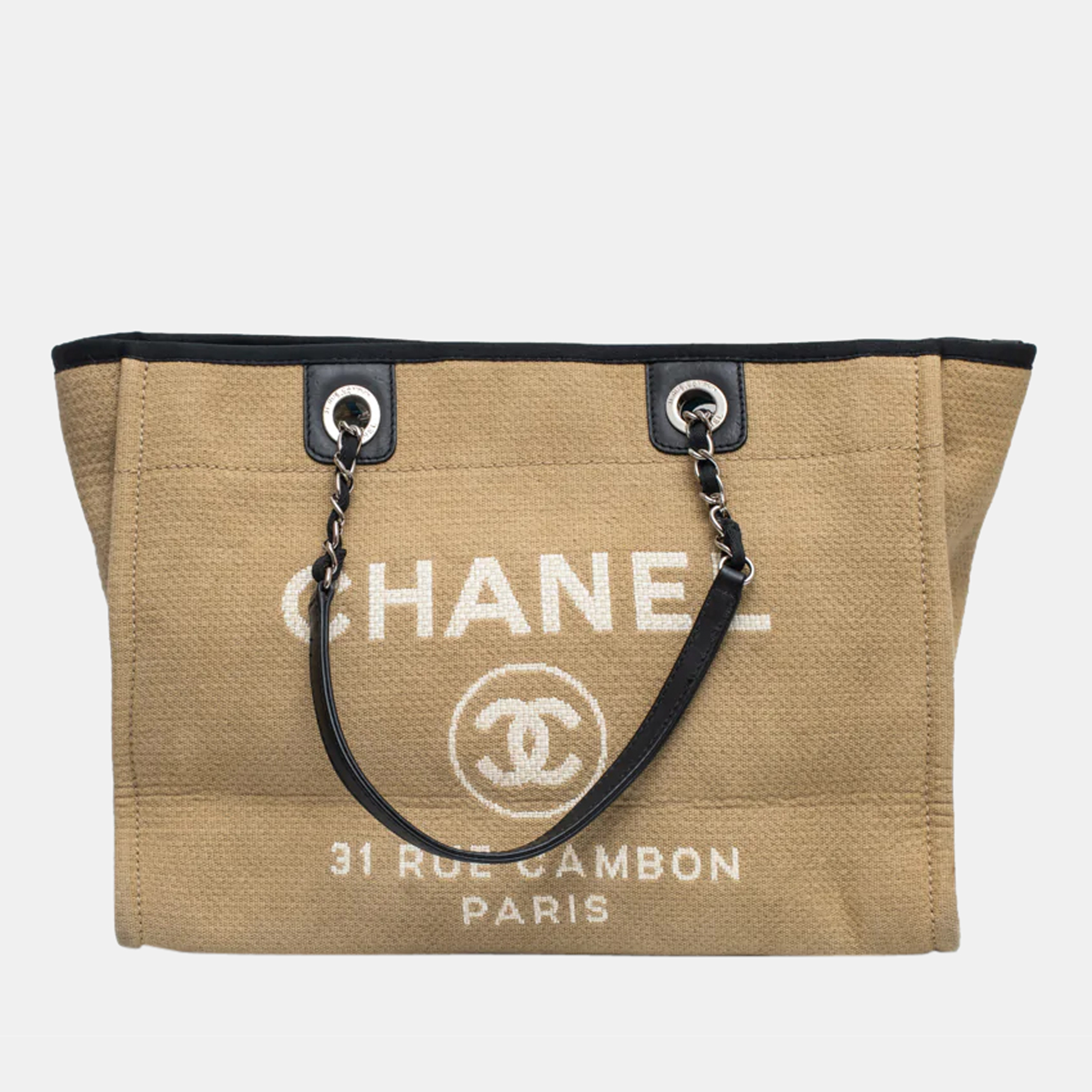 Pre Owned Chanel Beige Canvas Deauville Tote Bag 