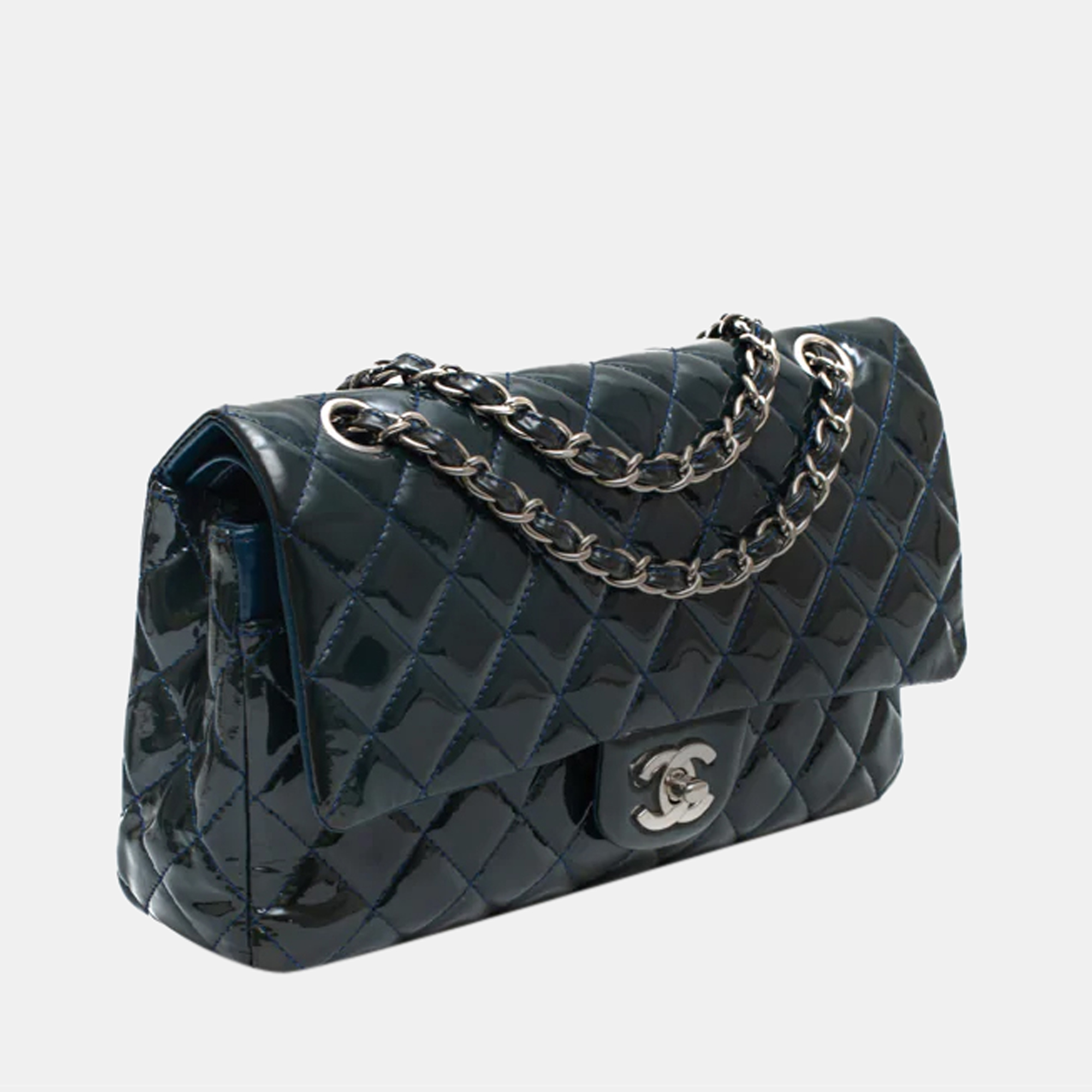 

Chanel Blue Patent Leather Classic Double Flap bag