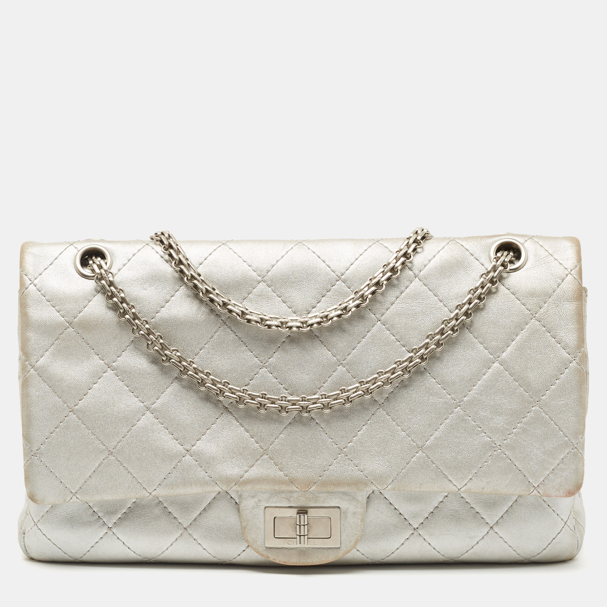 Pre-owned Chanel Silver Quilted Leather Reissue 2.55 Classic 227 Flap Bag