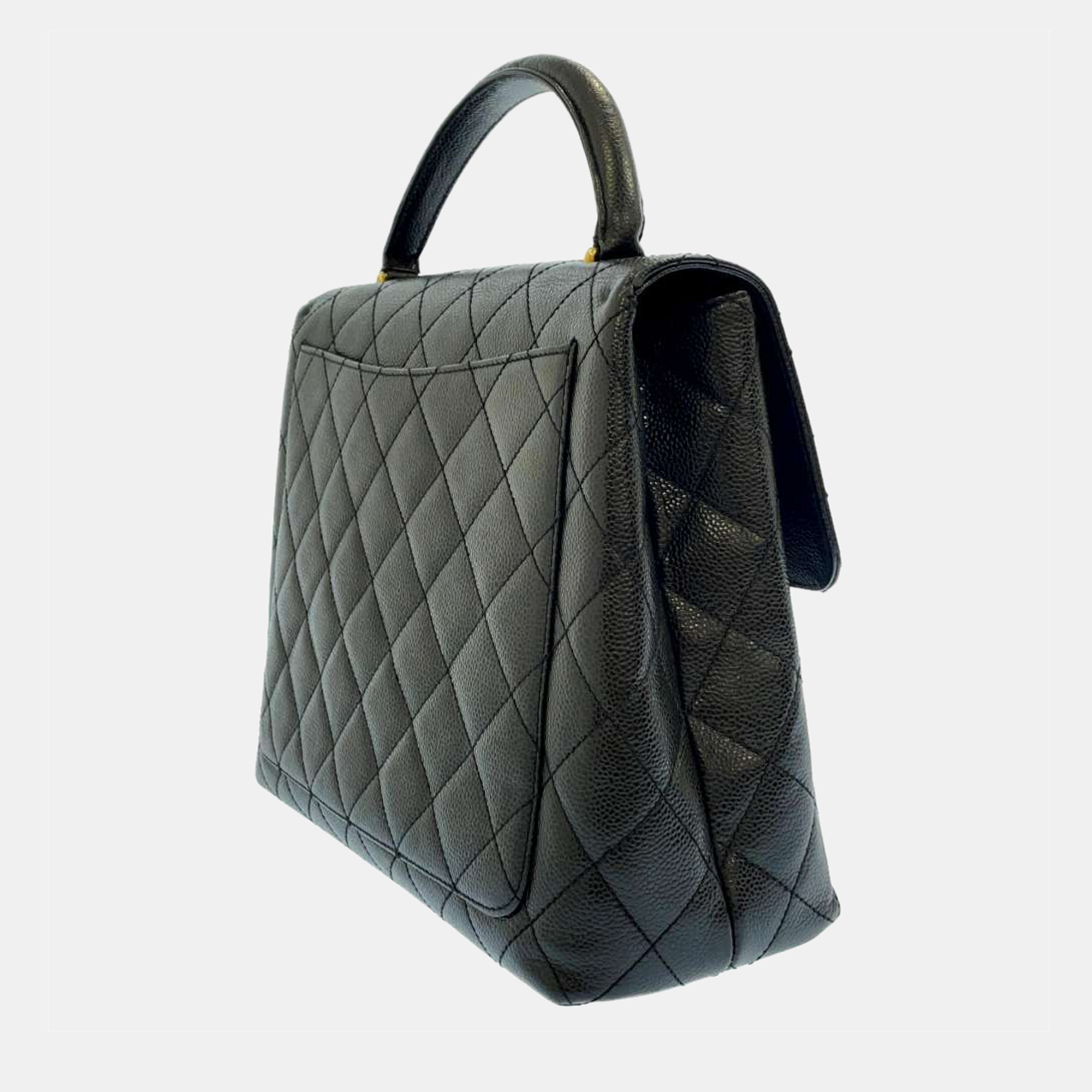 

Chanel Black Leather Kelly Top Handle Bag