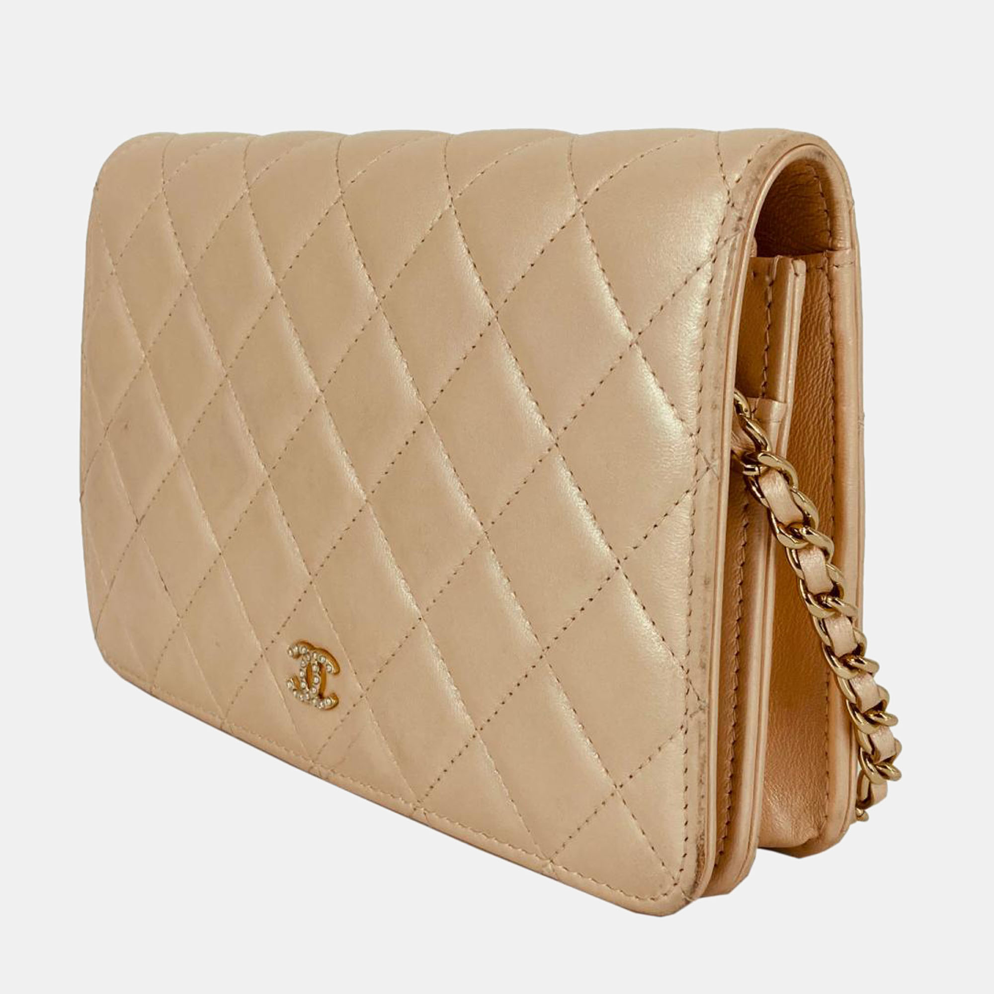 

Chanel Beige Leather CC Quilted Wallet on chain Bag