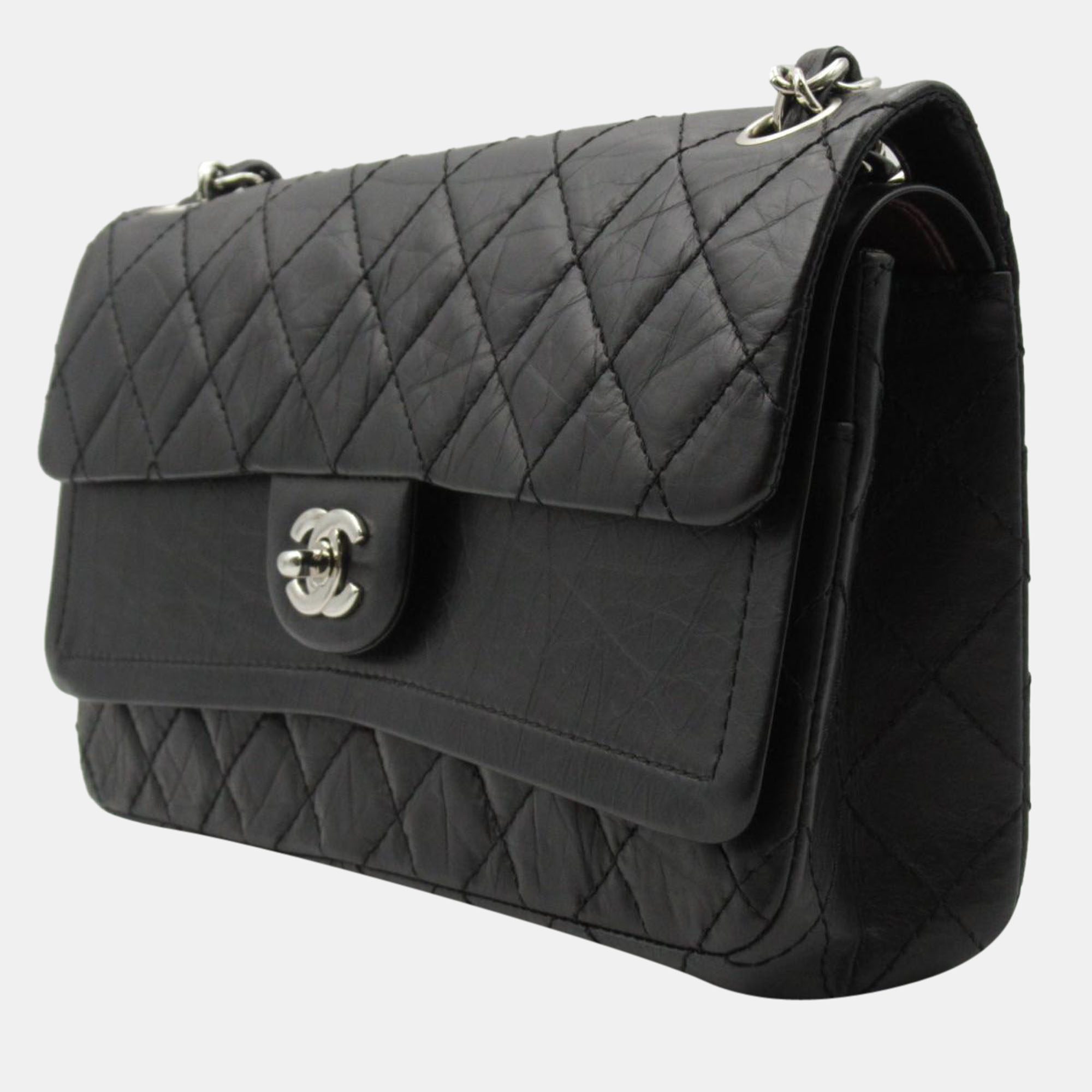 

Chanel Black Leather CC Quilted Double Flap Bag