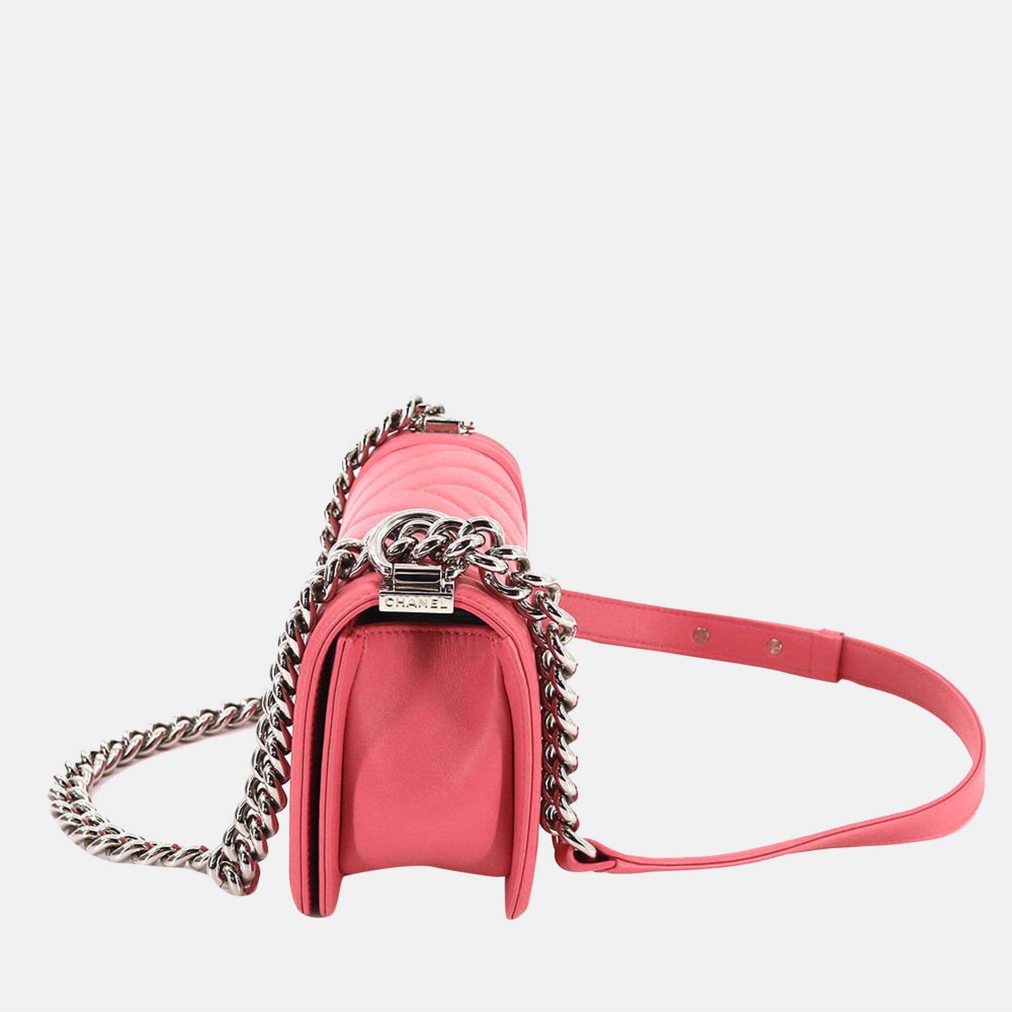 

Chanel Pink Chevron Quilted Leather Small Boy Chain Shoulder Bag