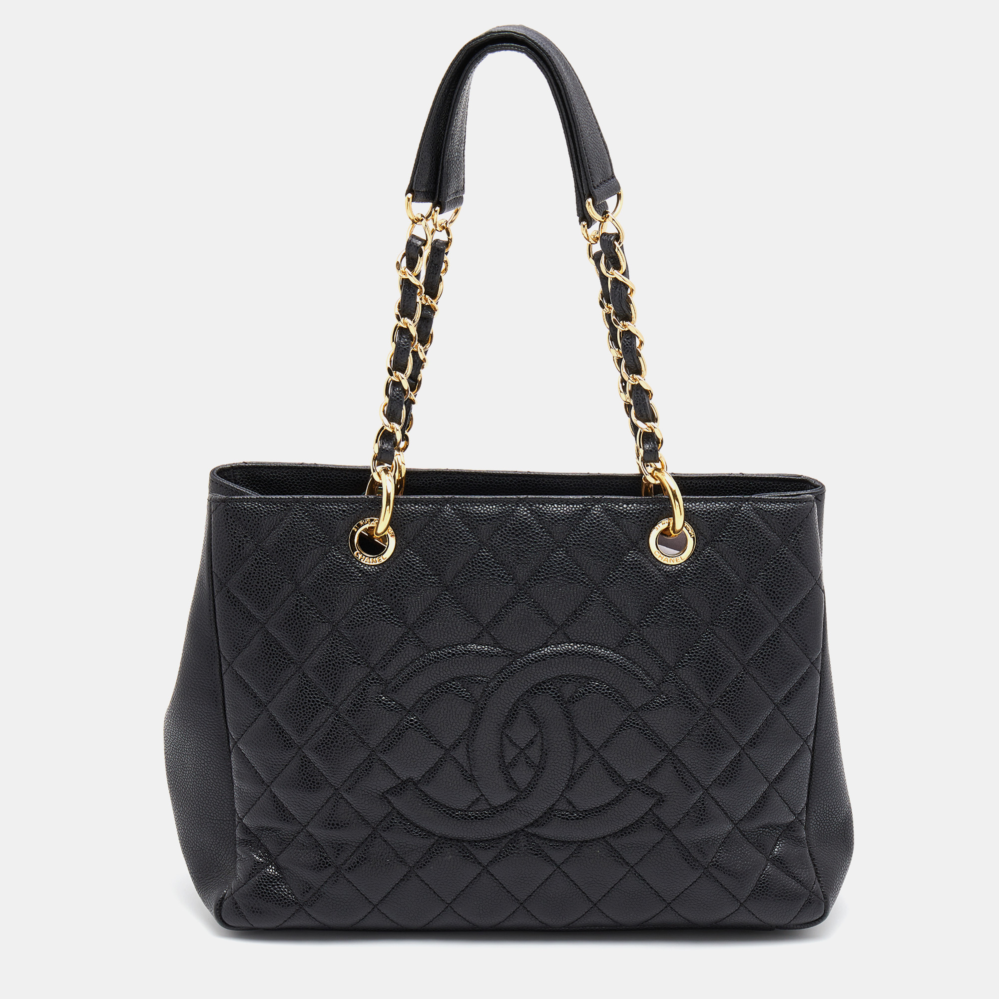 Pre Owned Chanel Black Quilted Caviar Leather GST Shopper Tote