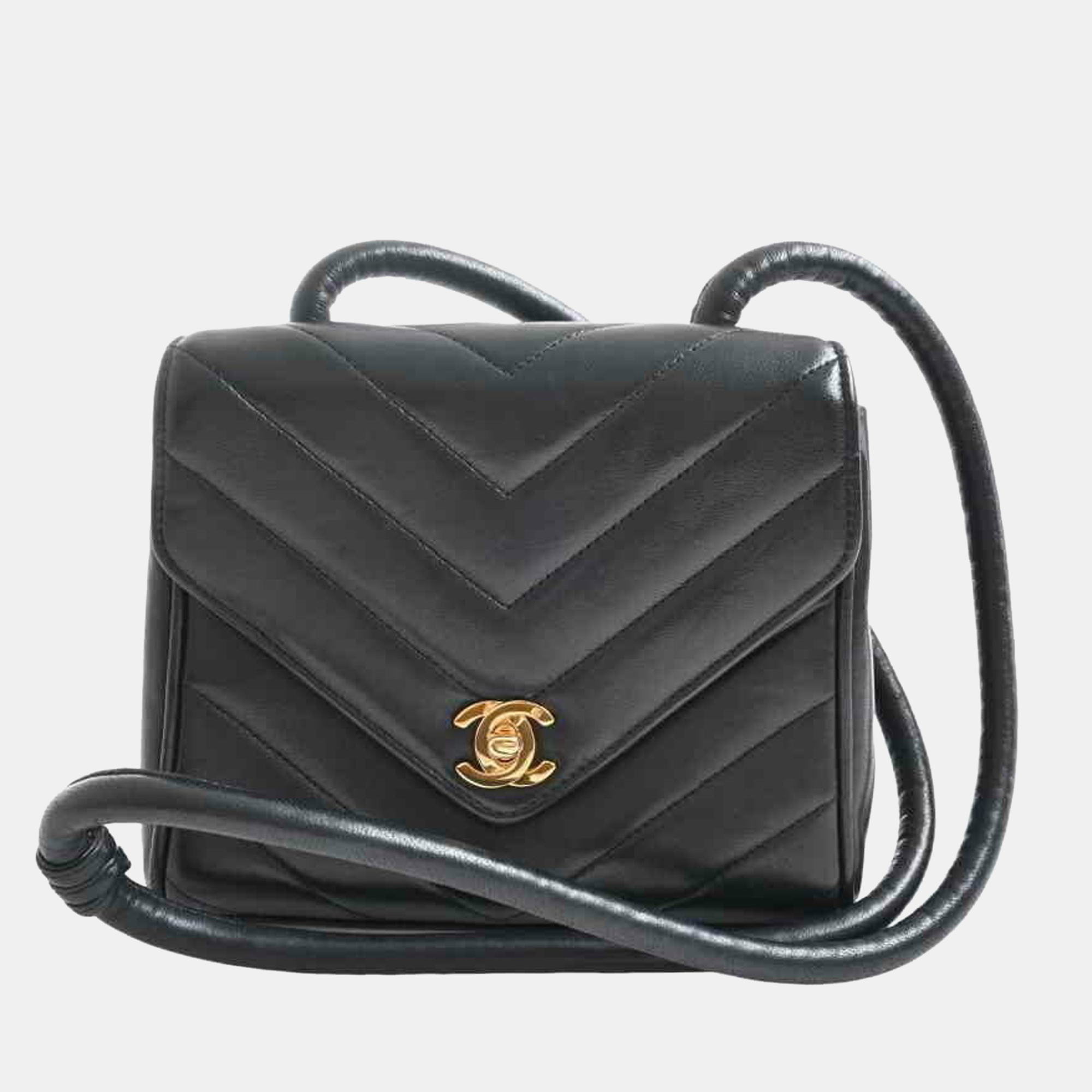 

Chanel Black Lambskin Leather V stitch Chevron Flap Shoulder Bag