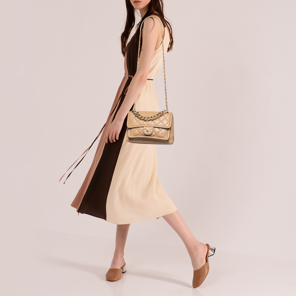 

Chanel Beige Quilted Leather CC Chain Top Handle Bag
