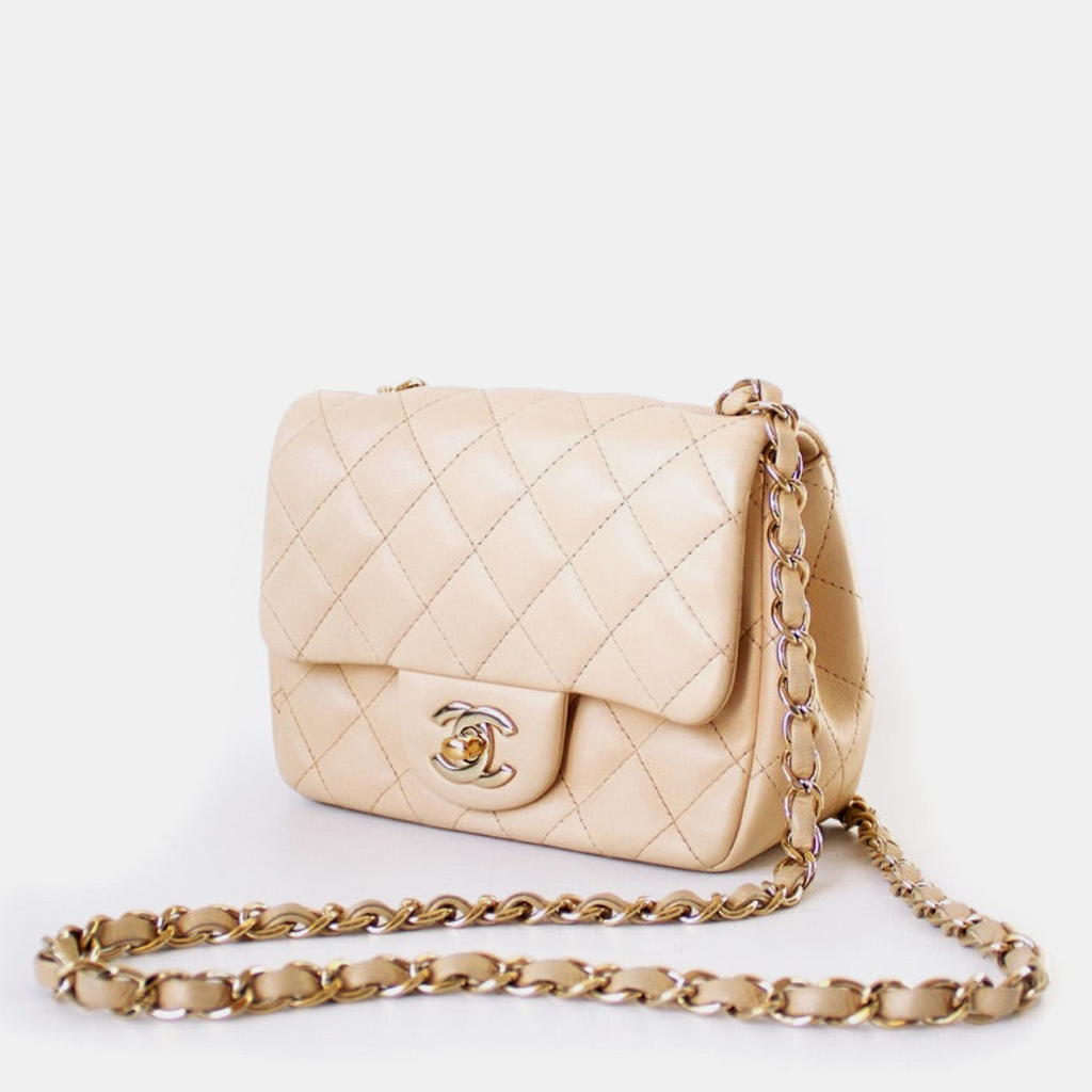 

Chanel Beige Leather Gold Hardware Mini Square Flap Bag