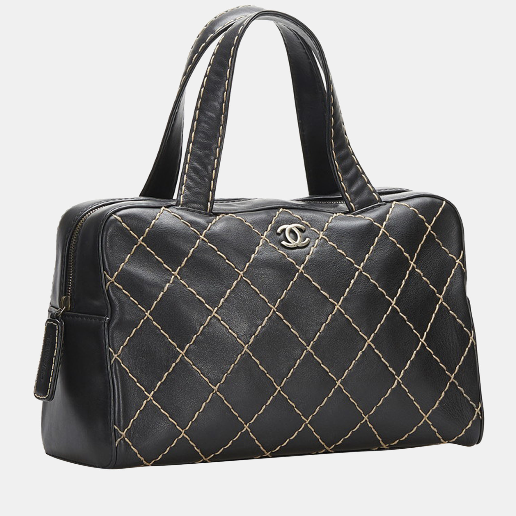 

Chanel Black Leather CC Wild Stitch Bowling Bag