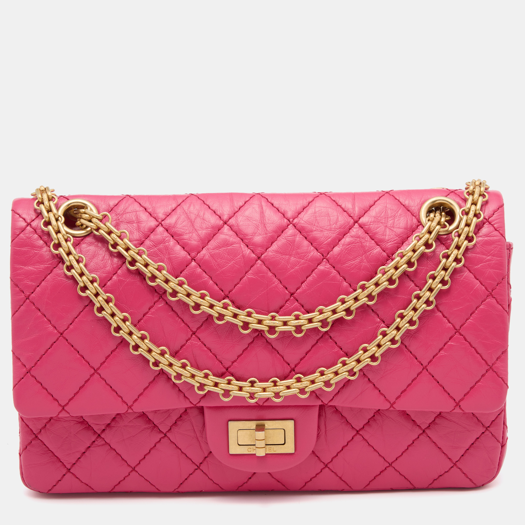 Pre Owned Chanel Pink Quilted Leather Reissue 2.55 Classic 225 Flap Bag