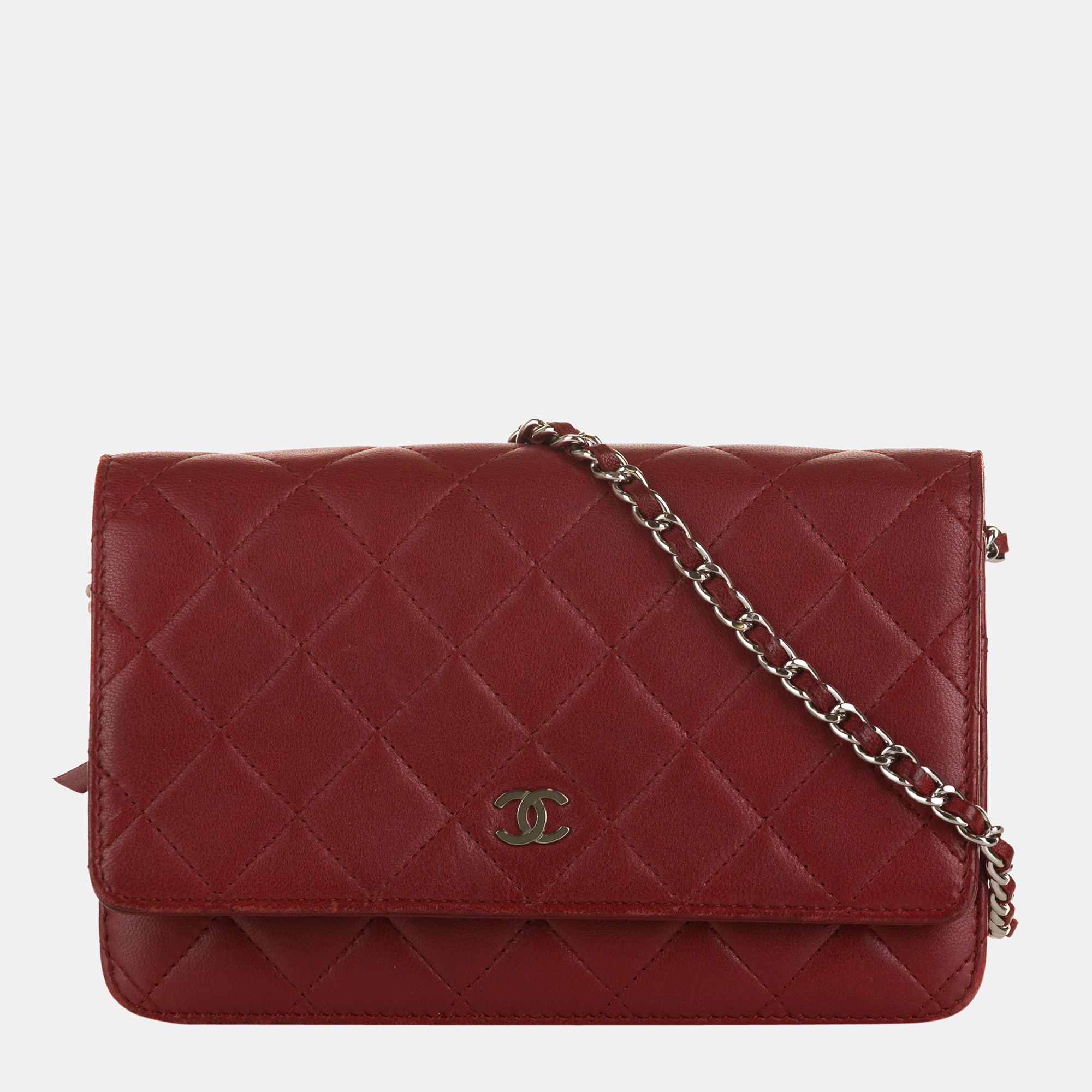 Pre-owned Chanel Red Caviar Wallet On Chain