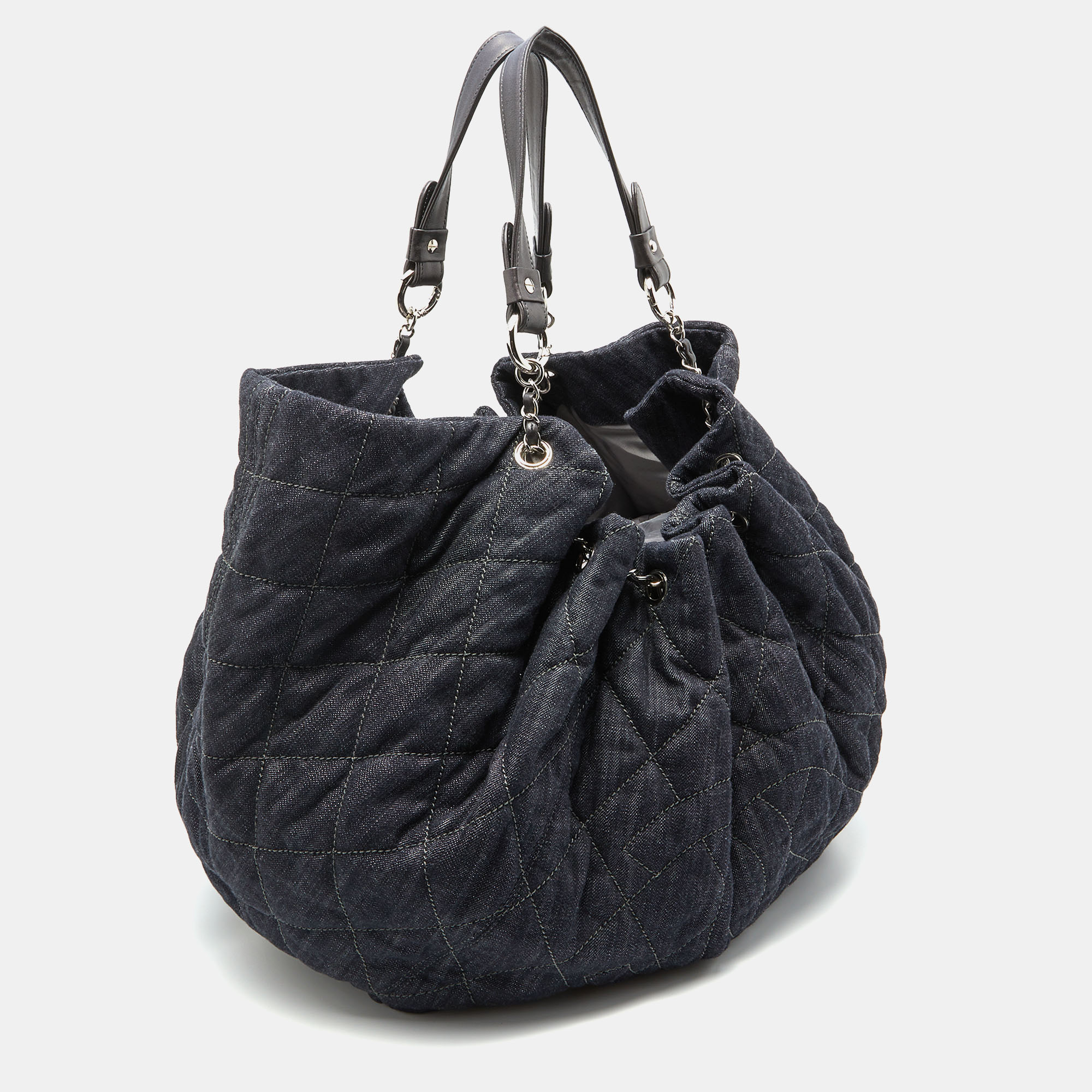 Chanel Black Denim XL Coco Cabas Spirit Hobo Bag