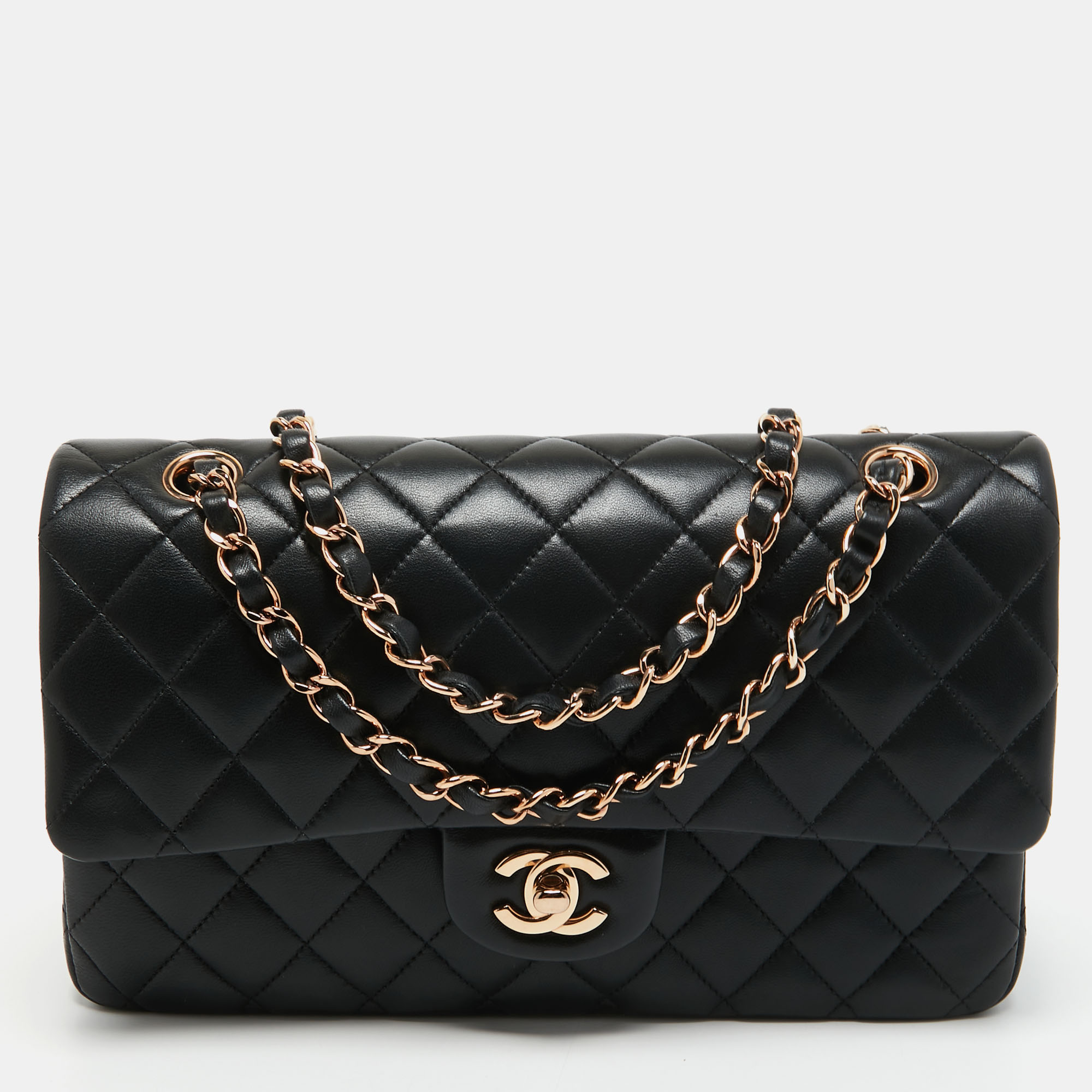 Pre Owned Chanel Black Quilted Leather Medium Classic Double Flap Bag
