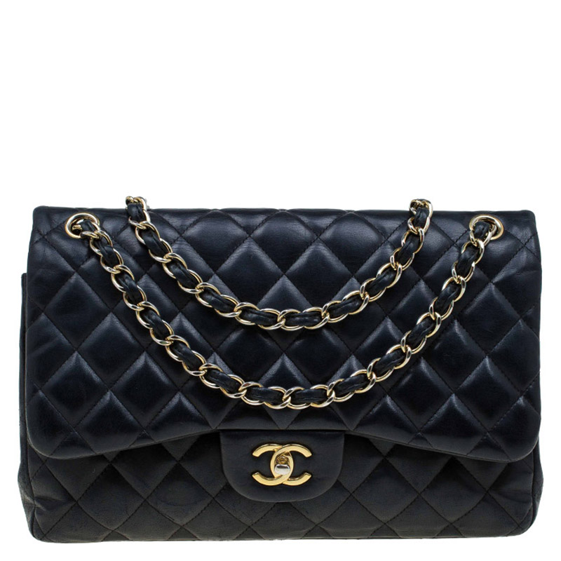 مملوكة مسبقًا Chanel Black Quilted Leather Jumbo Classic Double Flap Bag