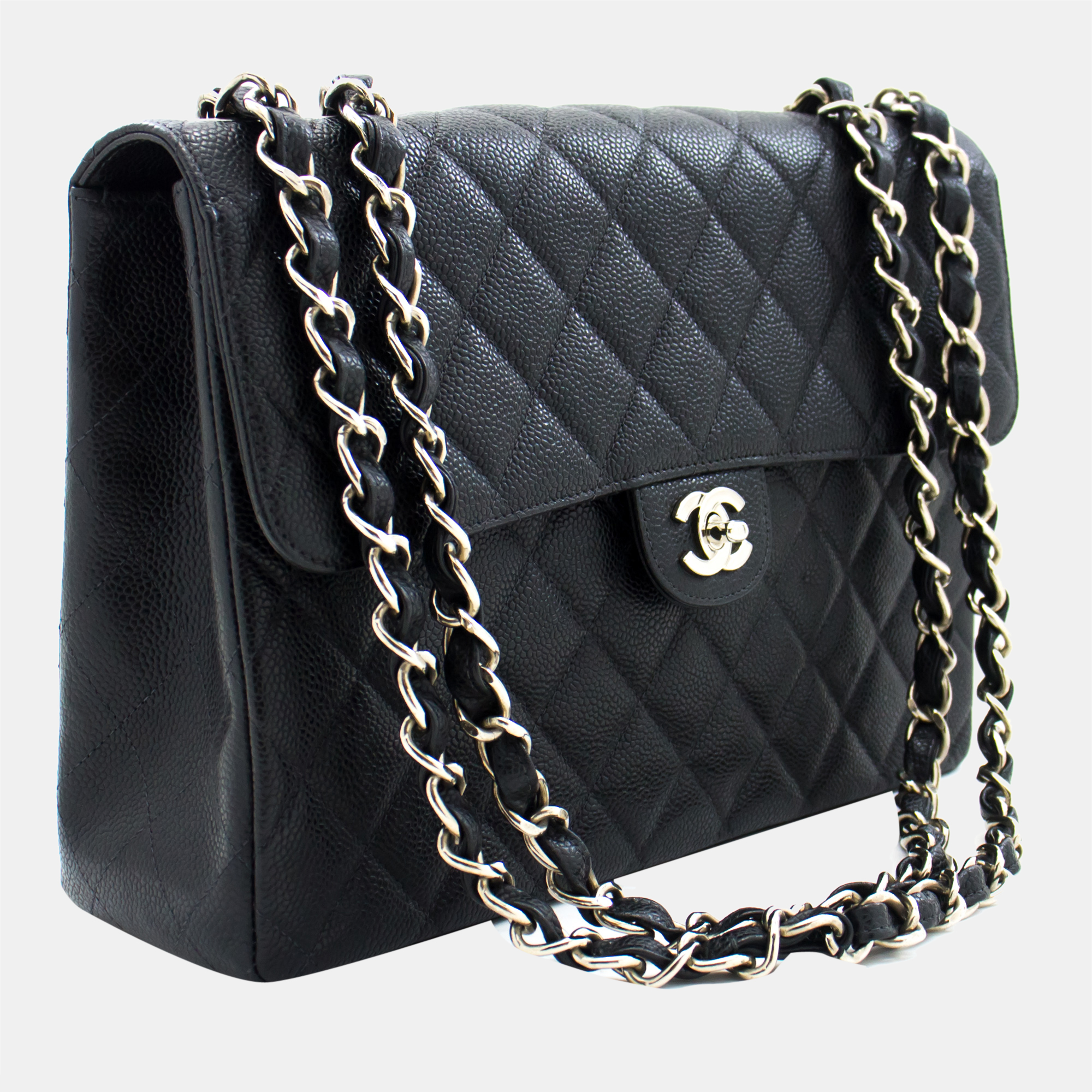 

Chanel Black Quilted Caviar Leather Jumbo Classic Single Flap Bag
