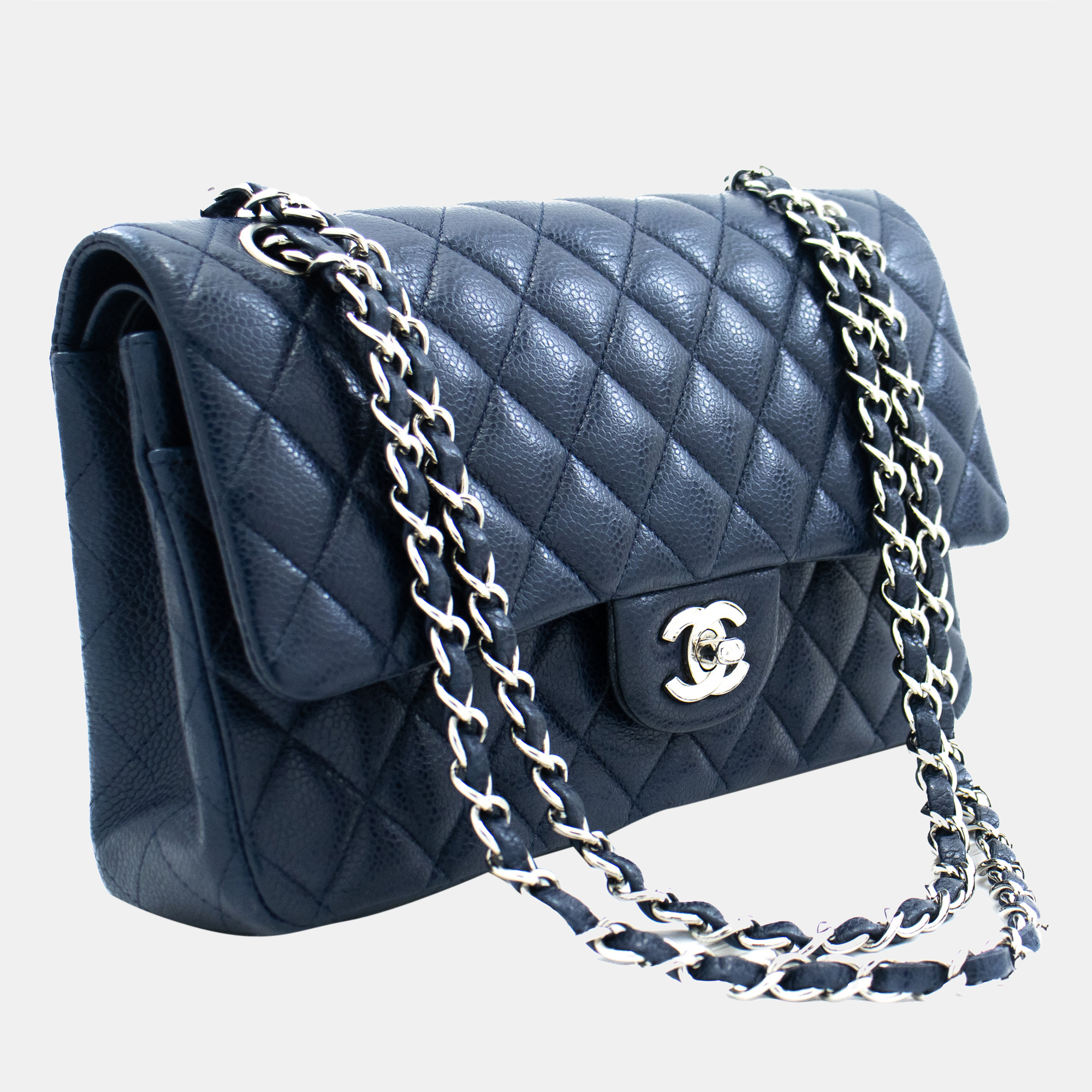 

Chanel Navy Blue Lambskin Leather Medium Classic Double Flap Bag
