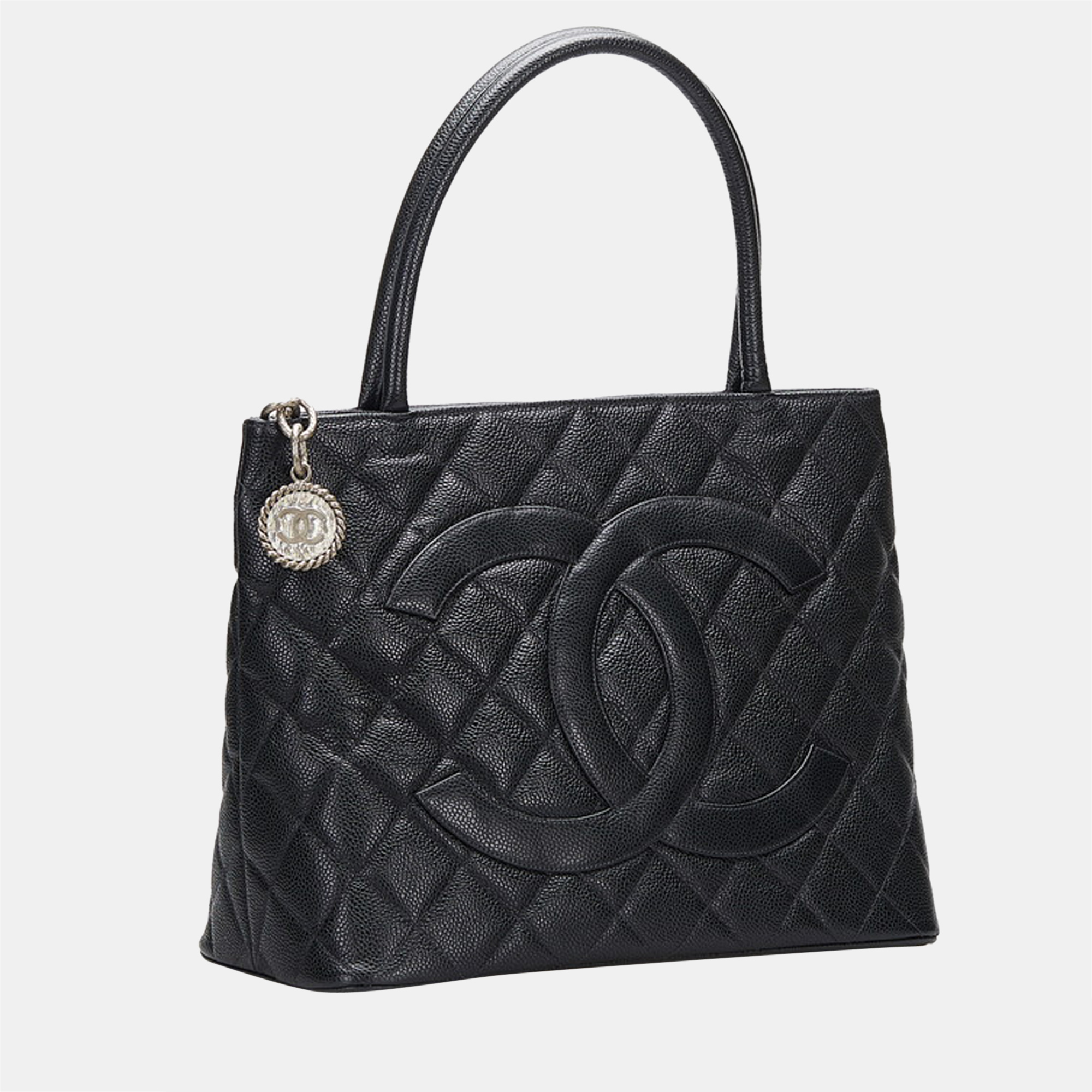 

Chanel Black Animal skin CC Caviar Medallion Tote