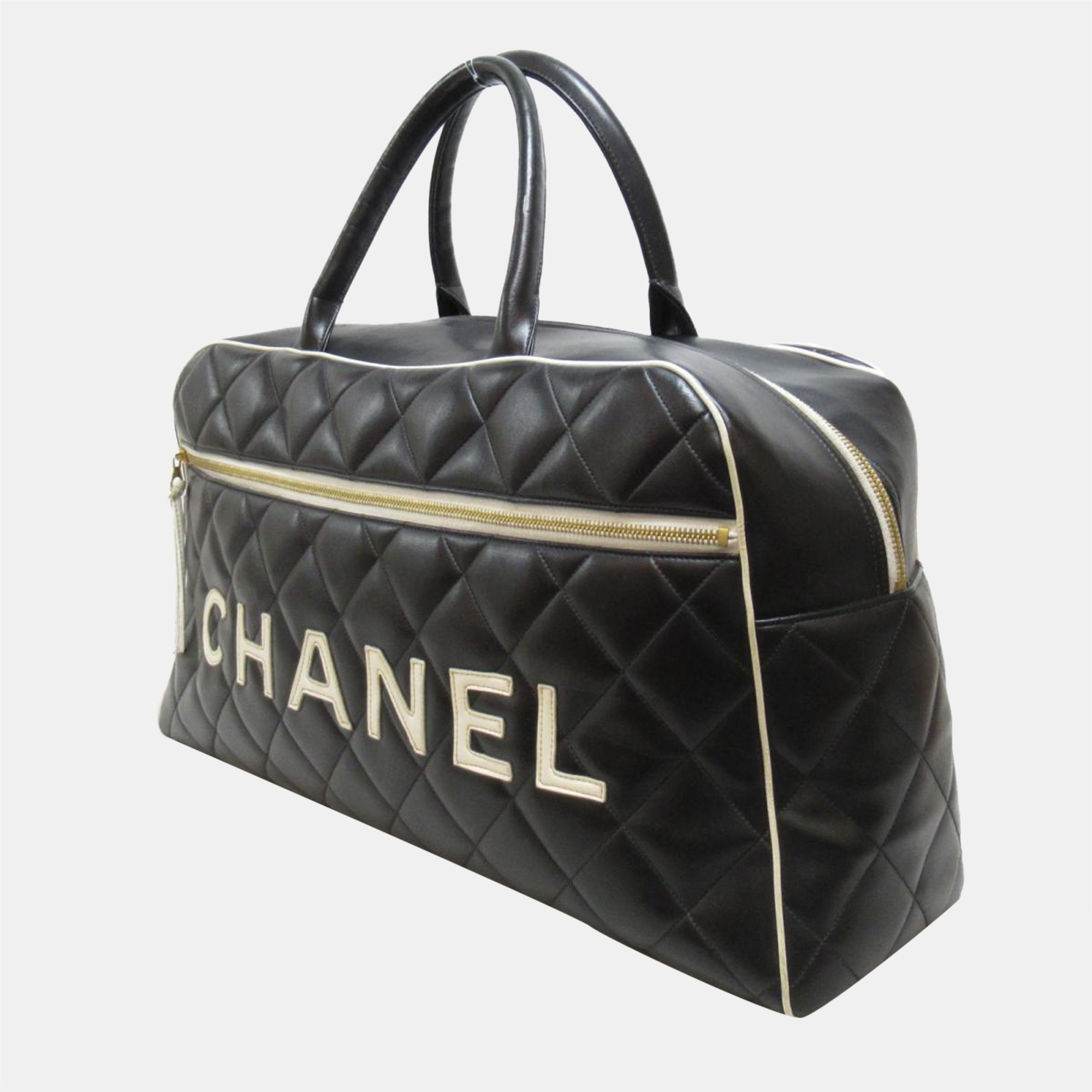 

Chanel Black Animal skin Quilted Leather Logo Boston Bag