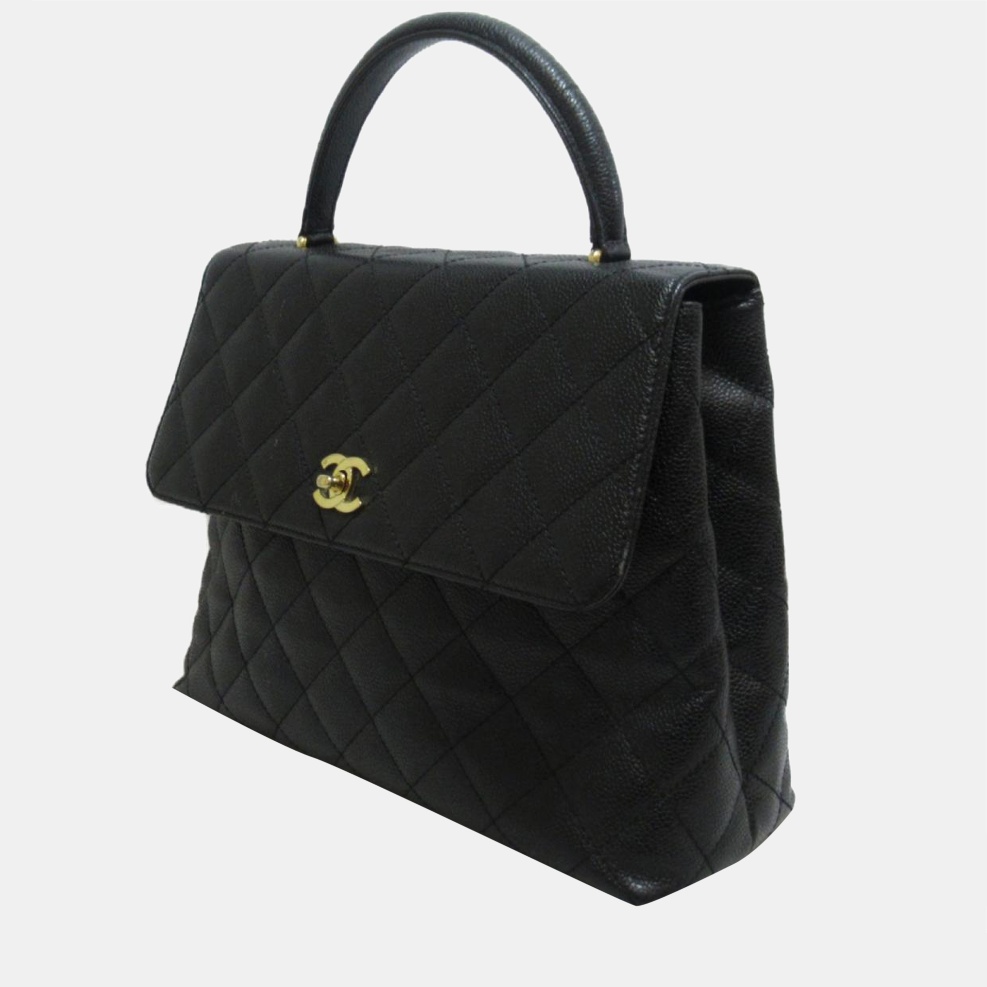 

Chanel Black Caviar Leather CC Quilted Vintage Kelly Top Handle Bag