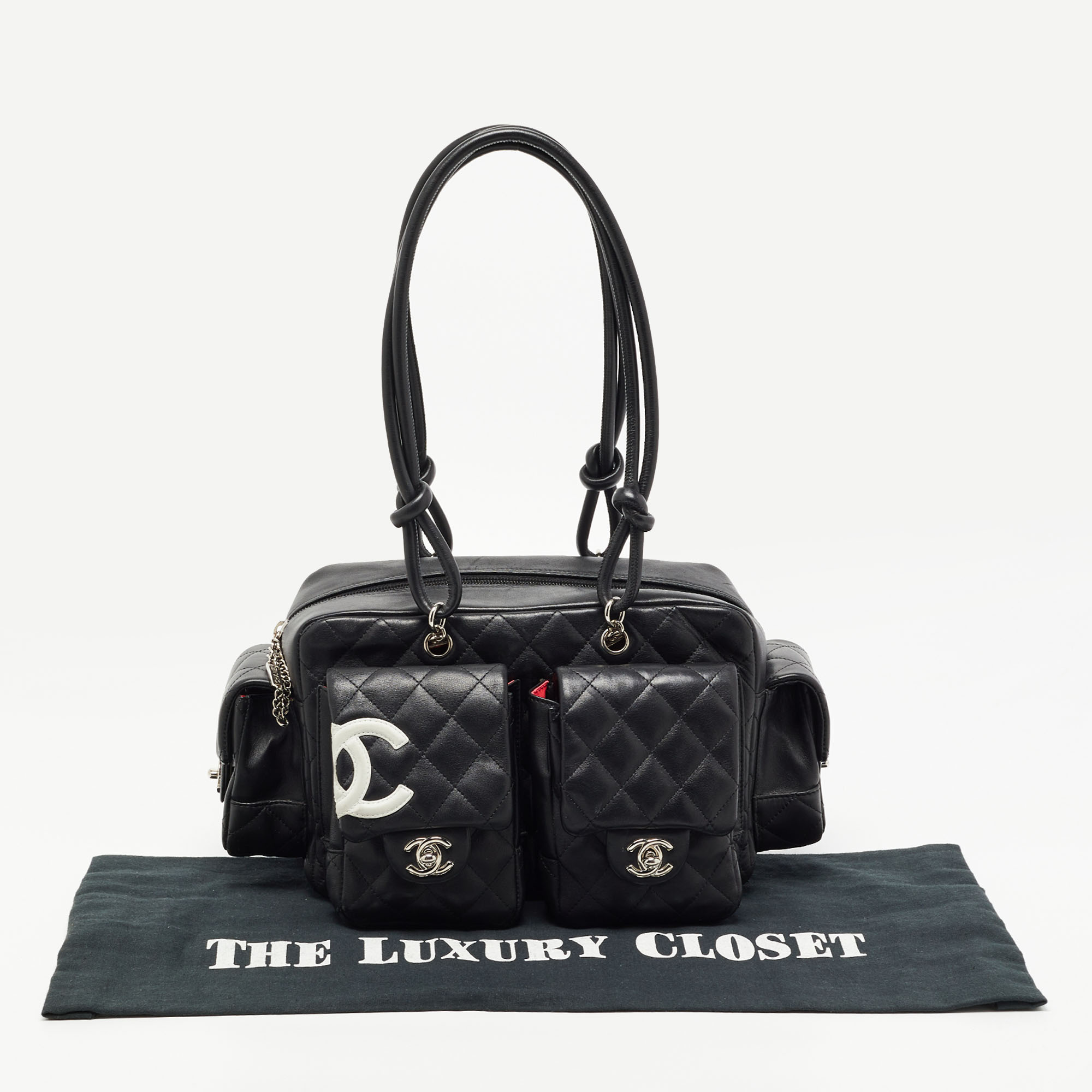 Chanel Black/White Quilted Leather Ligne Cambon Reporter Bag