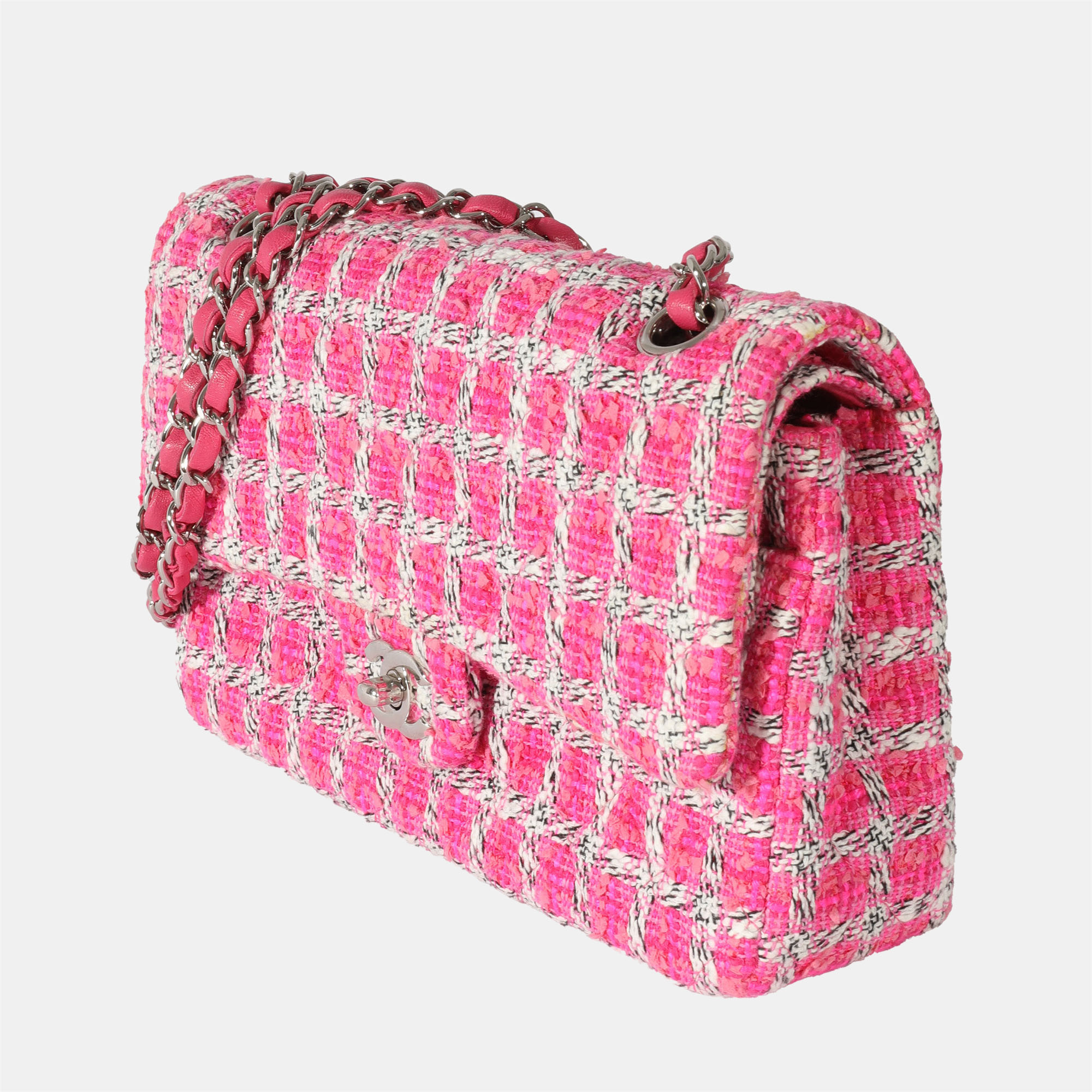 

Chanel Pink Tweed  Classic Double Flap Shoulder Bag